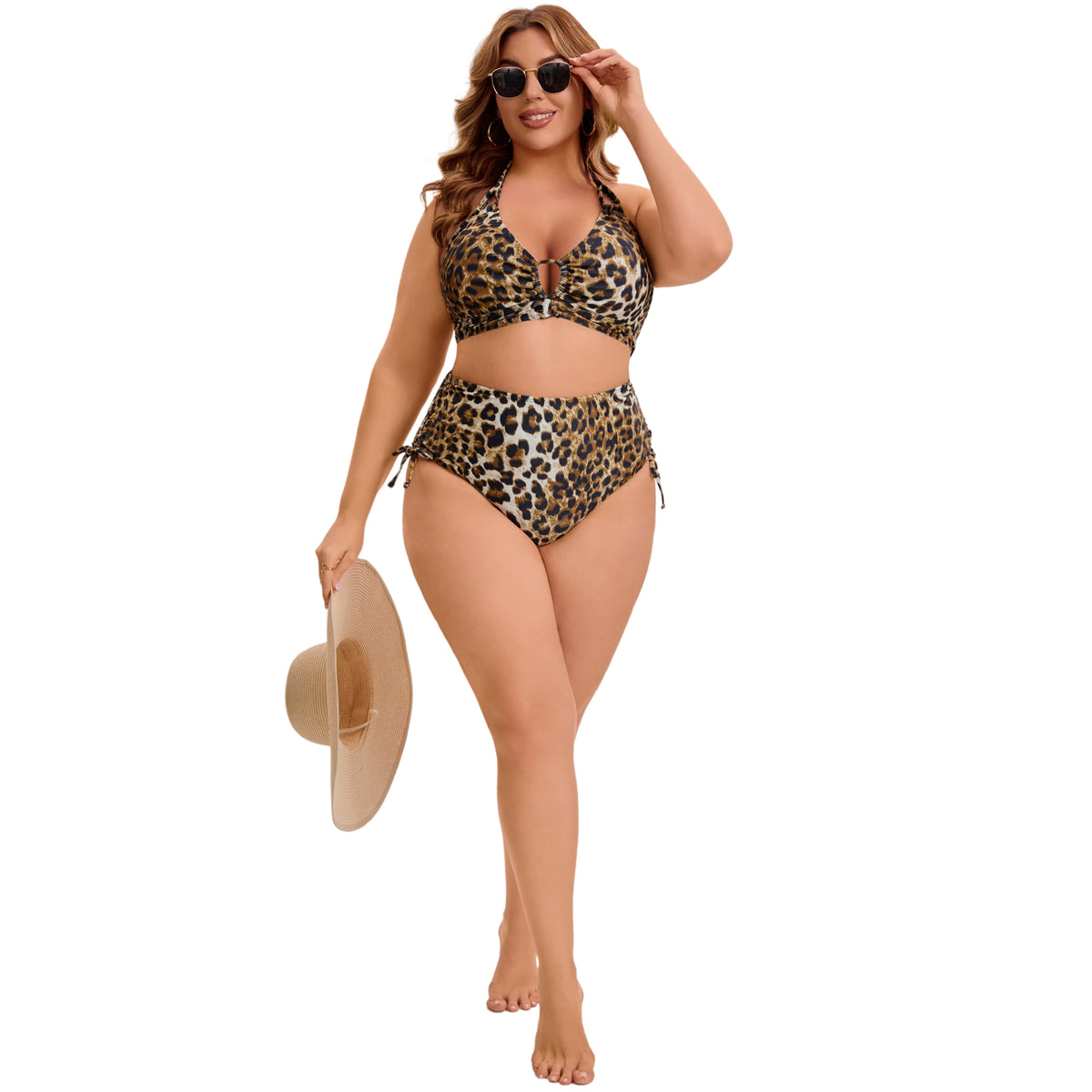 [PACK SALES] Women's Plus Size Two Sets Bikini Sets Halter Back Self Tie Curvy Cutout String Beach Pool Bathing Suit Swimsuit