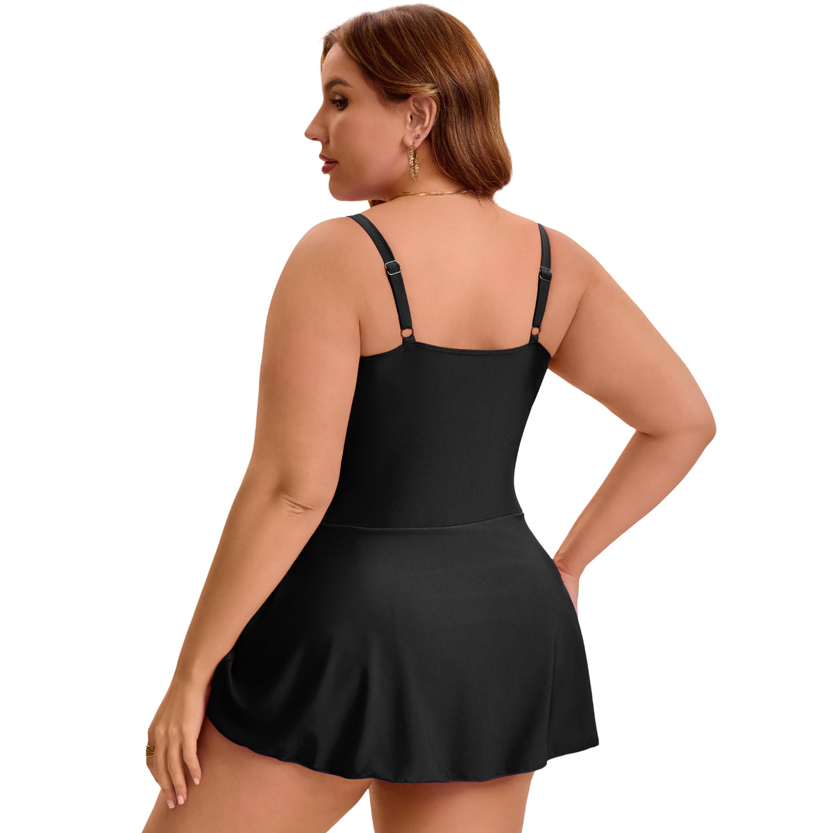 [PACK SALES] Women's Plus Size 2 Pieces Swimdresses Push Up Tie Knot Bathing Suit Beach Vacation Pool One-Piece Swimwears with Built-In Shorts