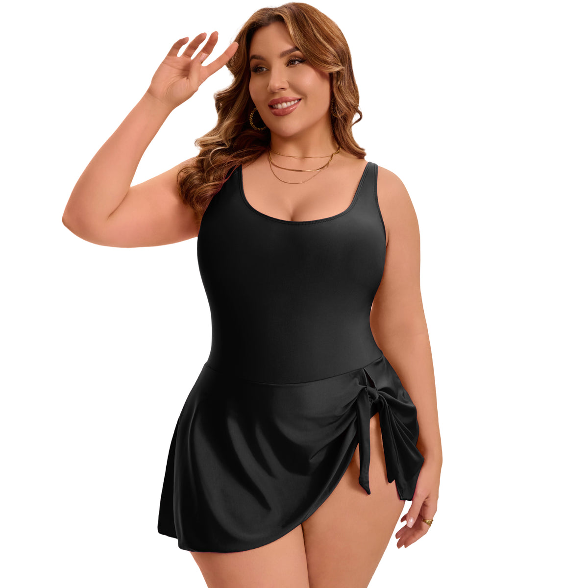 [PACK SALES] Women's Plus Size 2 Pieces Swimdresses Push Up Tie Knot Bathing Suit Beach Vacation Pool One-Piece Swimwears with Built-In Shorts