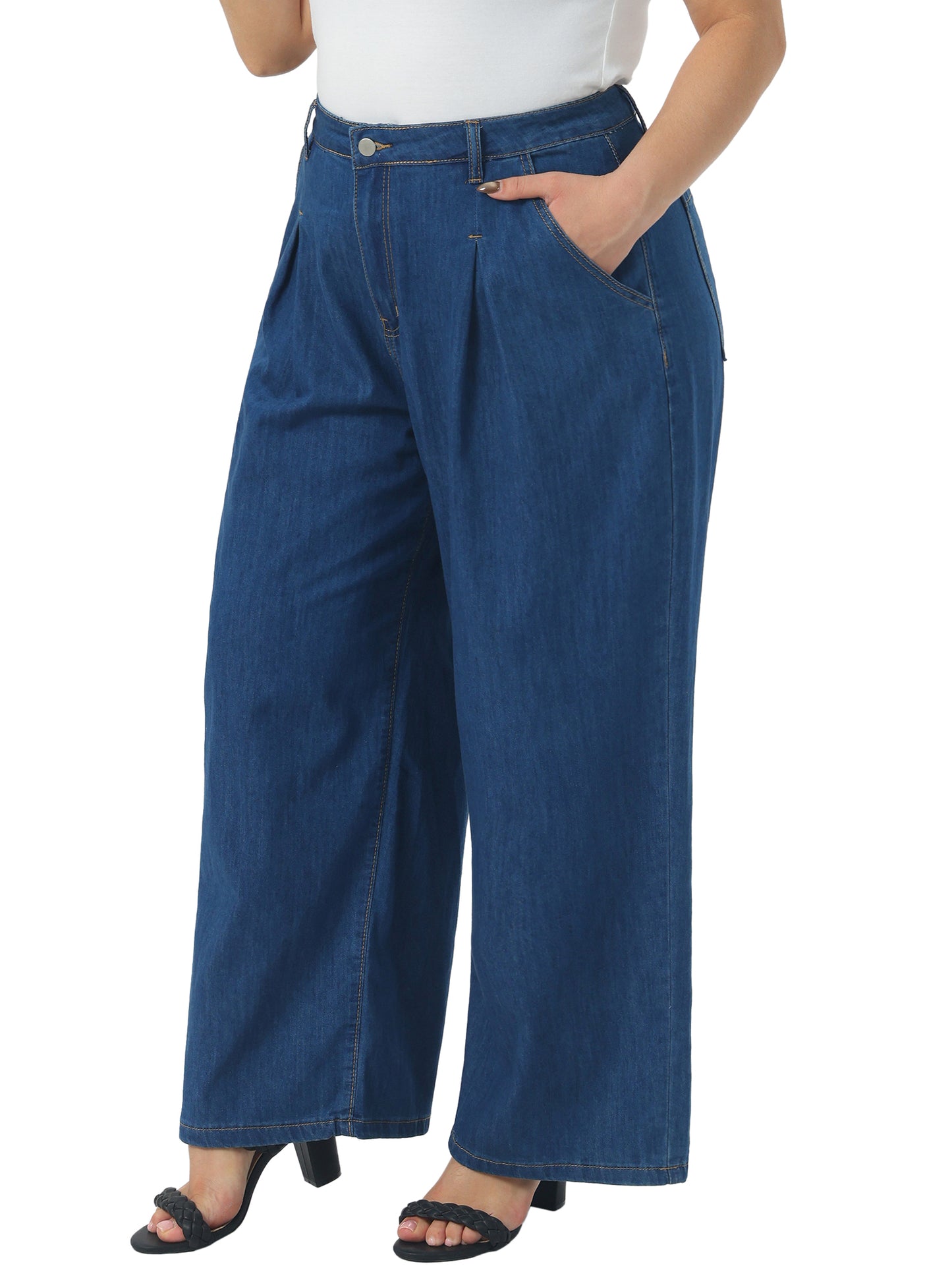 Women's Plus Size Wide Leg Jeans High Waisted Loose Stretchy Y2K Trousers Denim Pants
