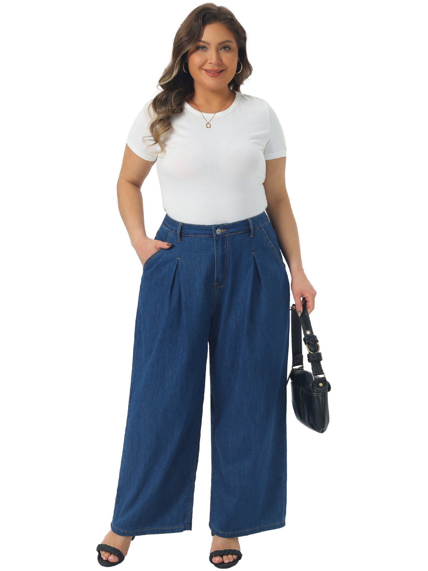 Women's Plus Size Wide Leg Jeans High Waisted Loose Stretchy Y2K Trousers Denim Pants