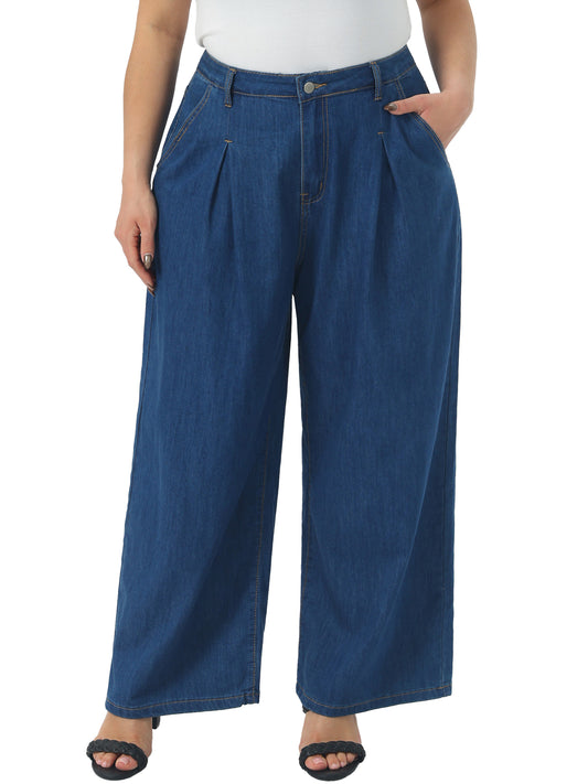 Women's Plus Size Wide Leg Jeans High Waisted Loose Stretchy Y2K Trousers Denim Pants