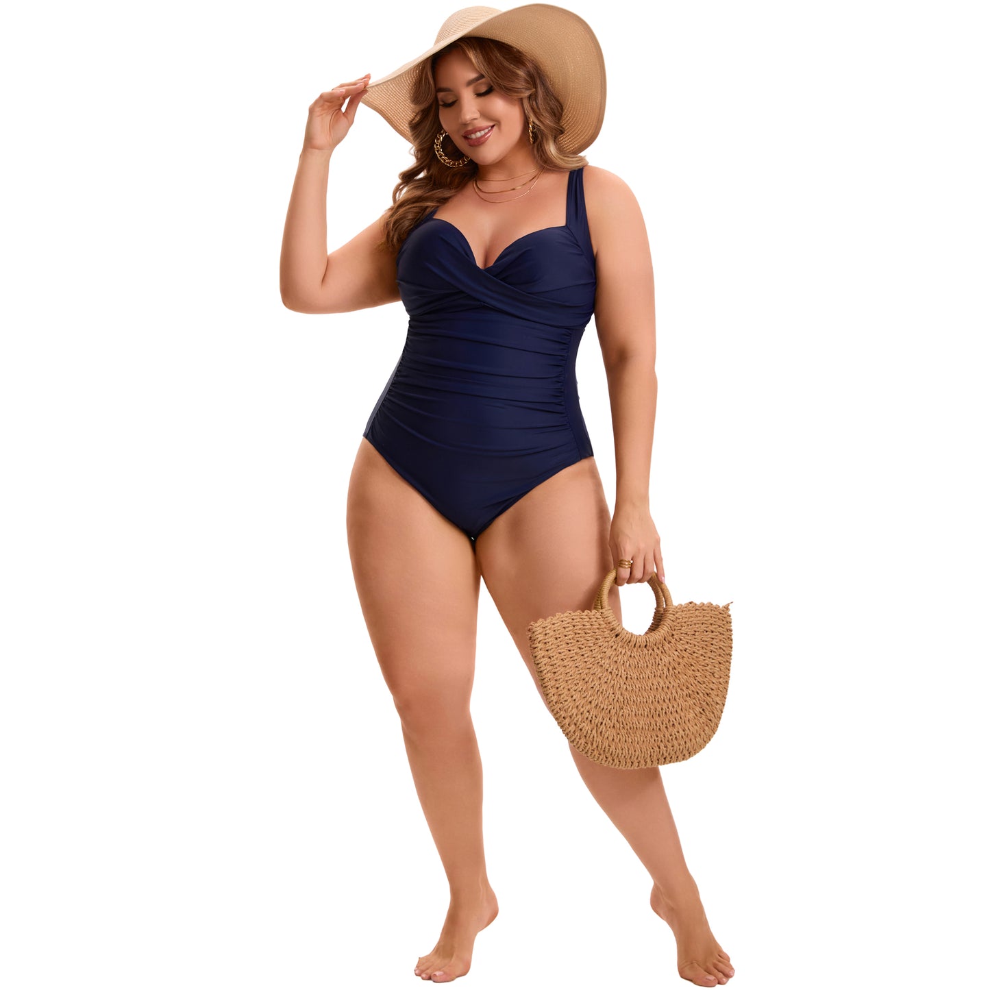 [PACK SALES] Women's Plus Size 2 Pieces Swimwear Front Cross Push Up Swimsuits Ruched Beach Vacation Bathing Suit