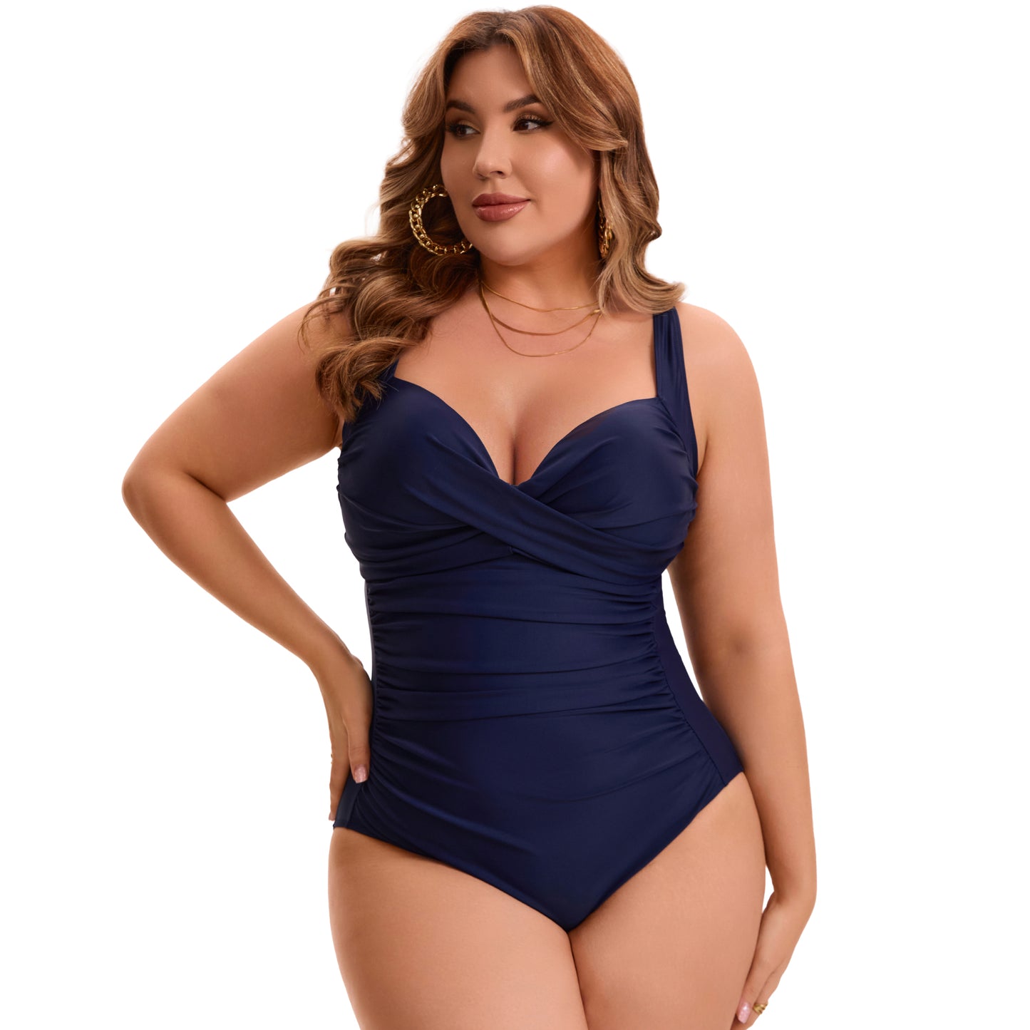 [PACK SALES] Women's Plus Size 2 Pieces Swimwear Front Cross Push Up Swimsuits Ruched Beach Vacation Bathing Suit