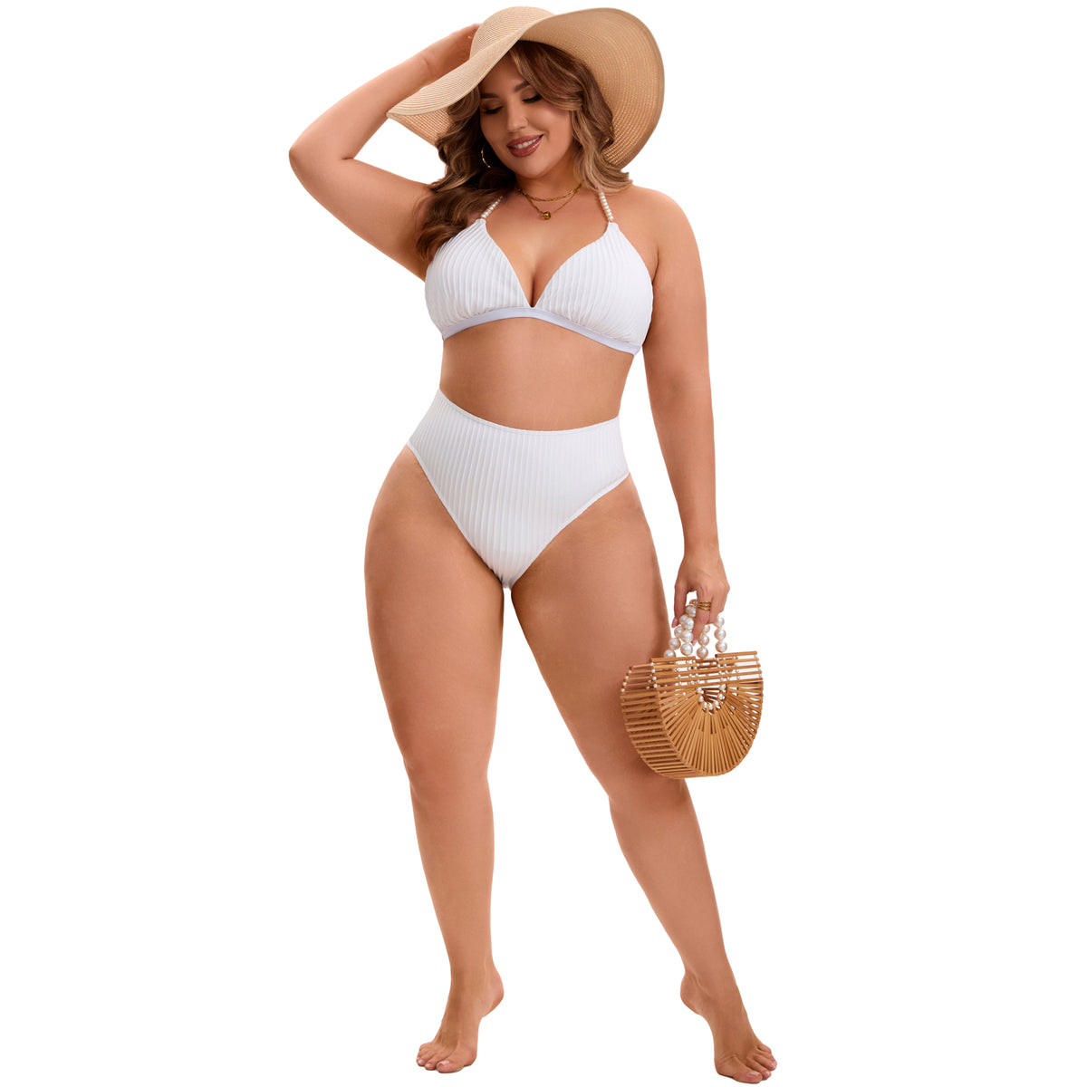 [PACK SALES] Women's Plus Size 2 Sets Bathing Swimsuits Top with High Waisted Shorts Bikini Sets