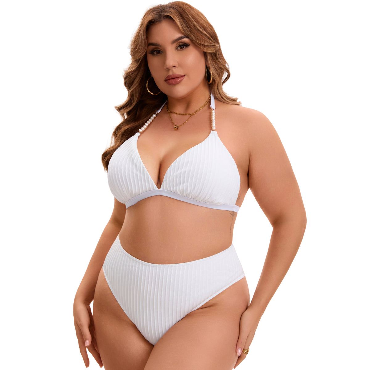[PACK SALES] Women's Plus Size 2 Sets Bathing Swimsuits Top with High Waisted Shorts Bikini Sets