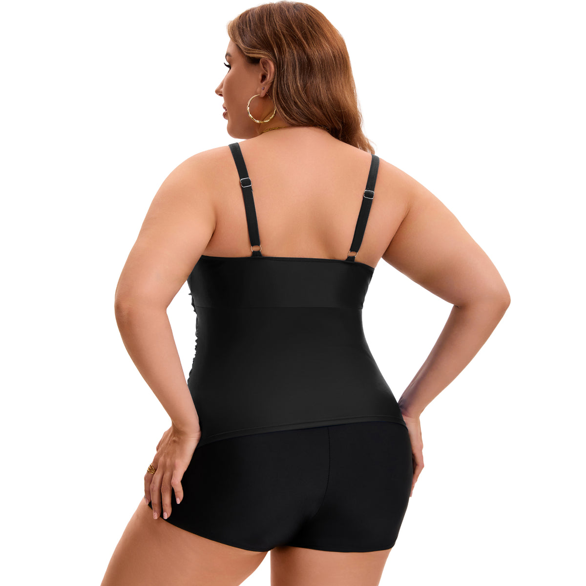 [PACK SALES] Women's Plus Size 2 Sets Bathing Suit Ruched Tankini Top Adjustable Straps Beach Pool Swimwear Set with Board Shorts