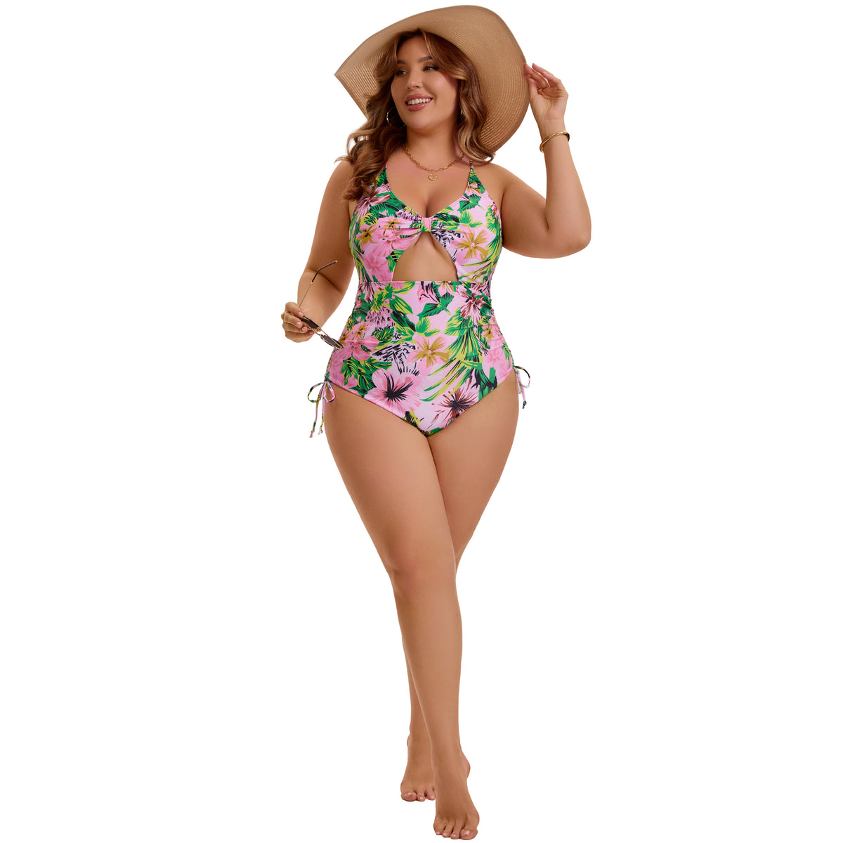 [PACK SALES] Women's Plus Size 2 Pieces Swimsuits V Neck Open Back Removable Bra Pads Bathing Suit Swimwear