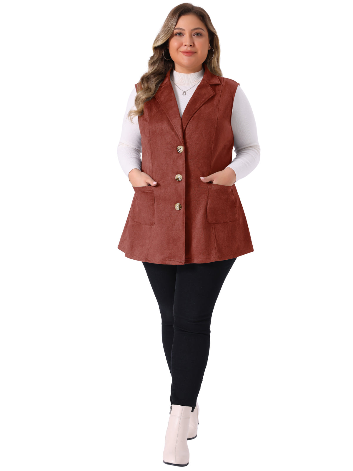 Women Plus Size Utility Vest Lapel Sleeveless Lightweight Suede Vests Jacket