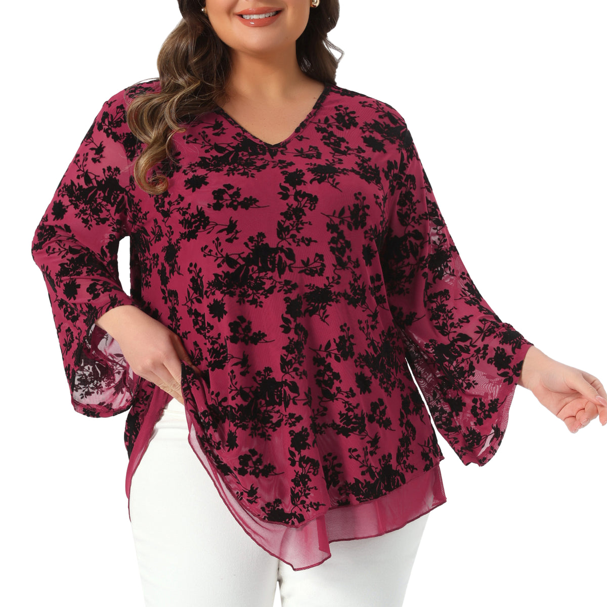 Women Plus Size Dressy Blouse Mesh Casual Flowy Tunic Tops