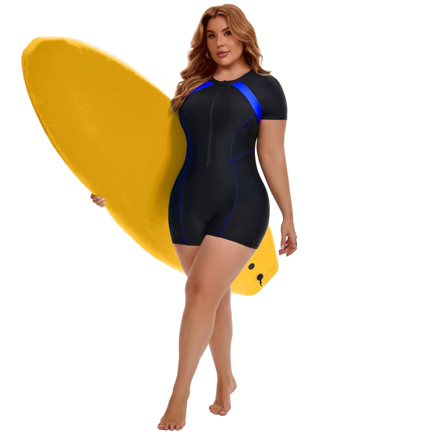 [PACK SALES] Women's Plus Size 2 Pieces Surfing Swimwear Half Zipper Front Rash Guard Beach Swimsuits
