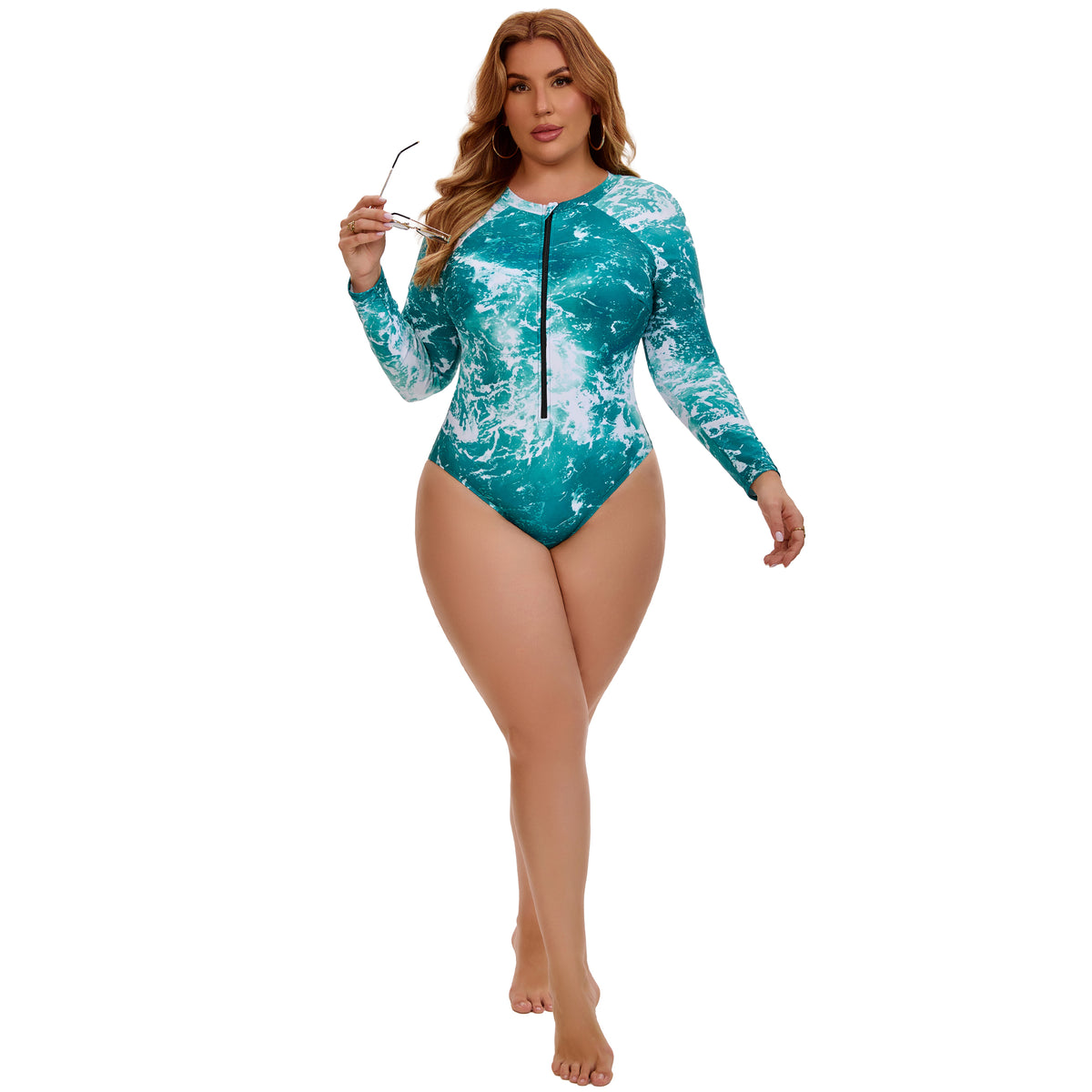 [PACK SALES] Women's Plus Size 2 Pieces Surfing Swimwear Rash Guard Half Zipper Beach Vacation Swimsuits