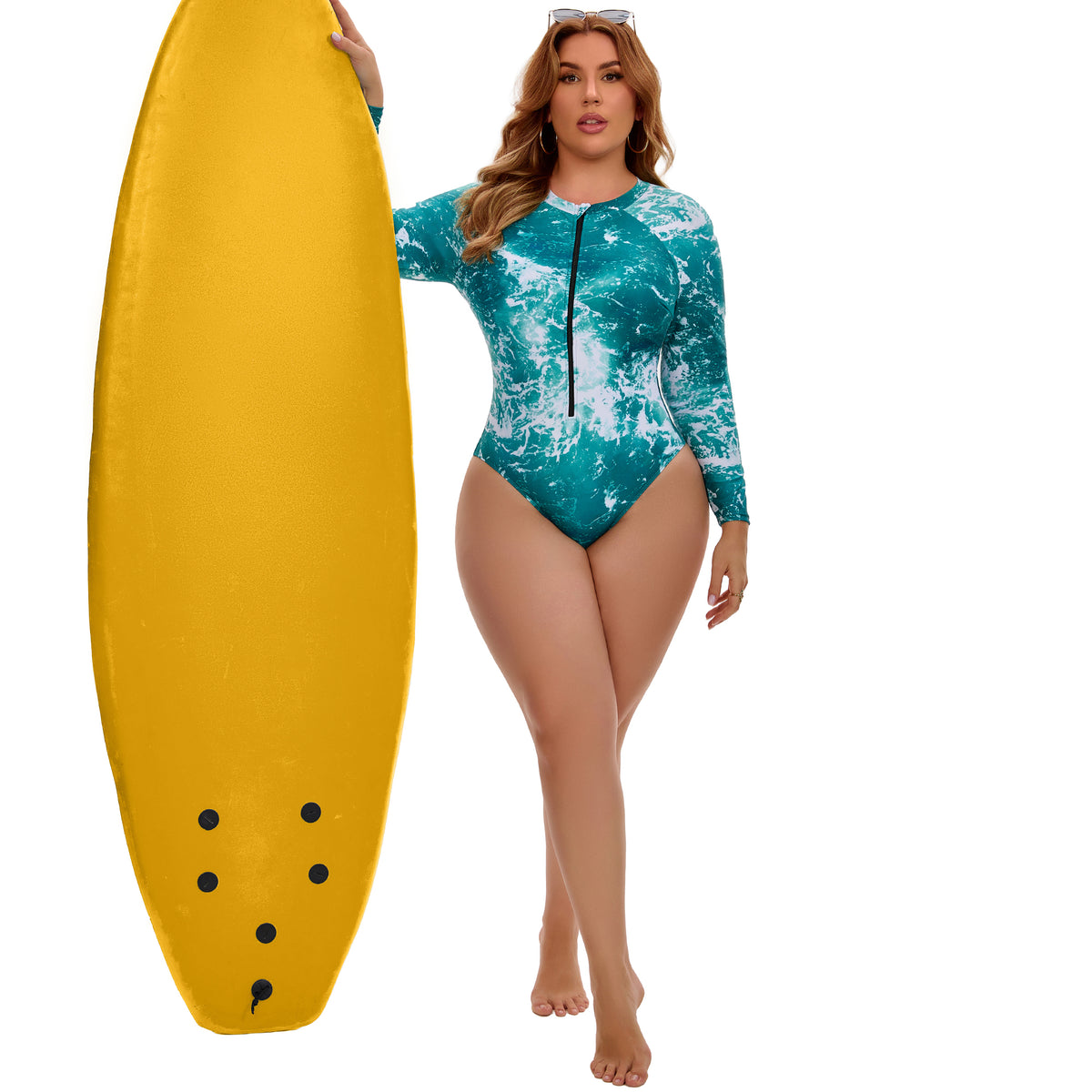 [PACK SALES] Women's Plus Size 2 Pieces Surfing Swimwear Rash Guard Half Zipper Beach Vacation Swimsuits