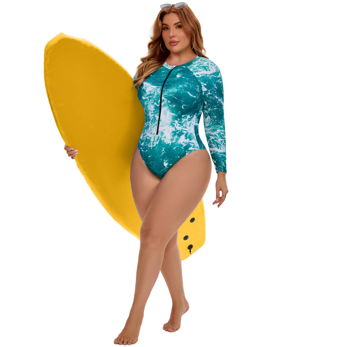 [PACK SALES] Women's Plus Size 2 Pieces Surfing Swimwear Rash Guard Half Zipper Beach Vacation Swimsuits