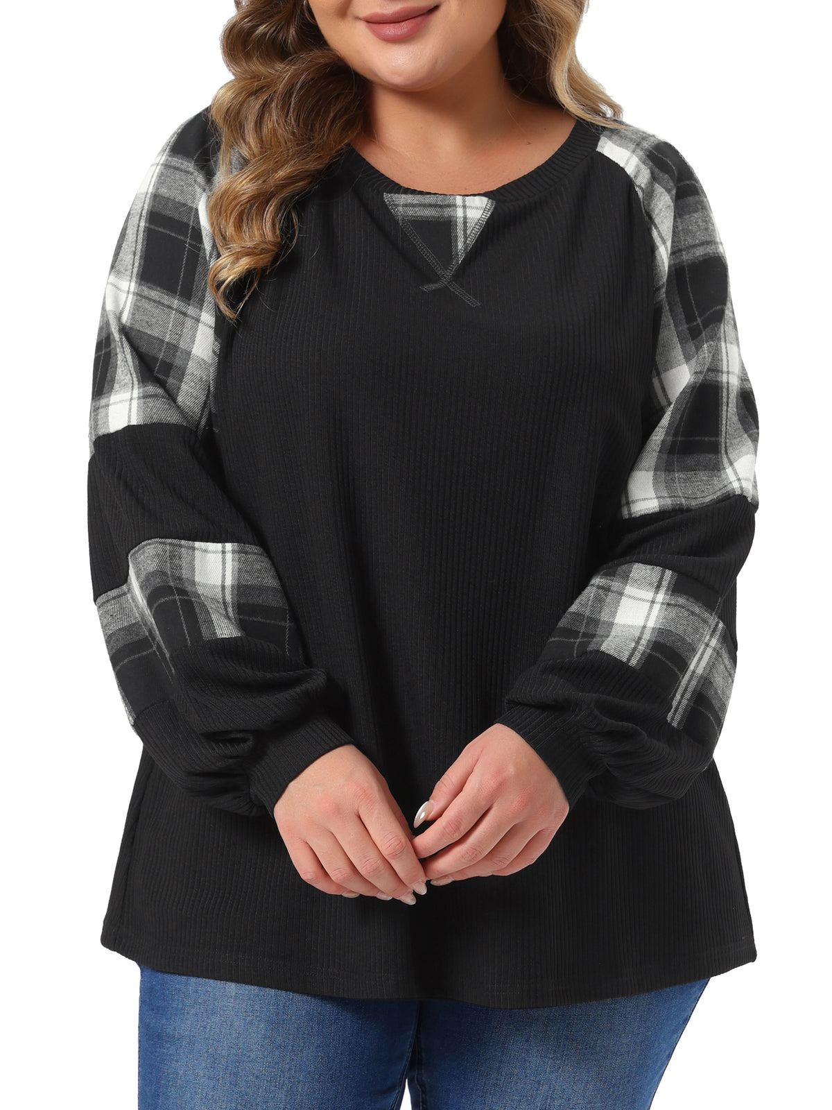 Women Plus Size Crewneck Cable Knit Sweatshirt Tunic Tops