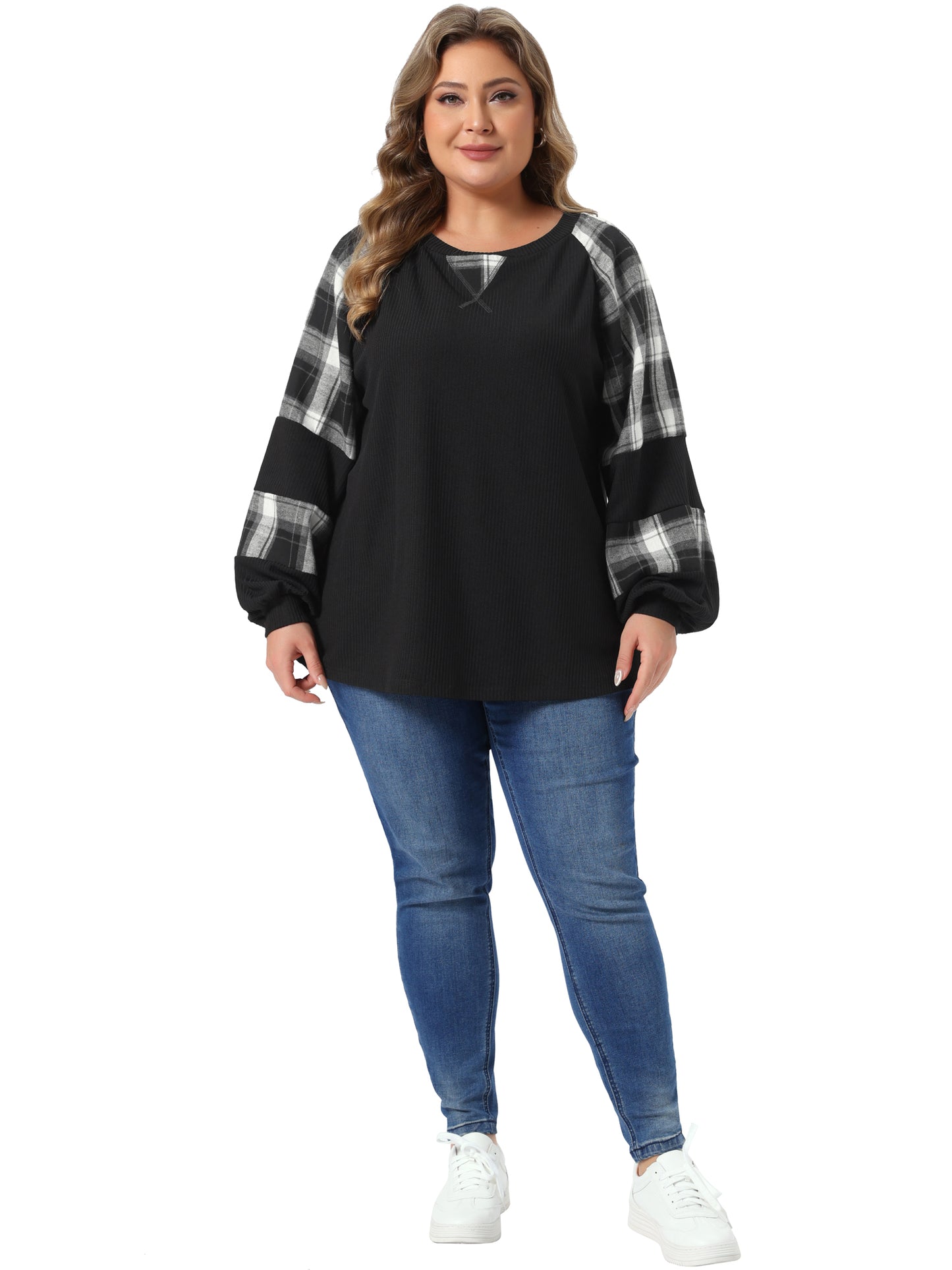 Women Plus Size Crewneck Cable Knit Sweatshirt Tunic Tops