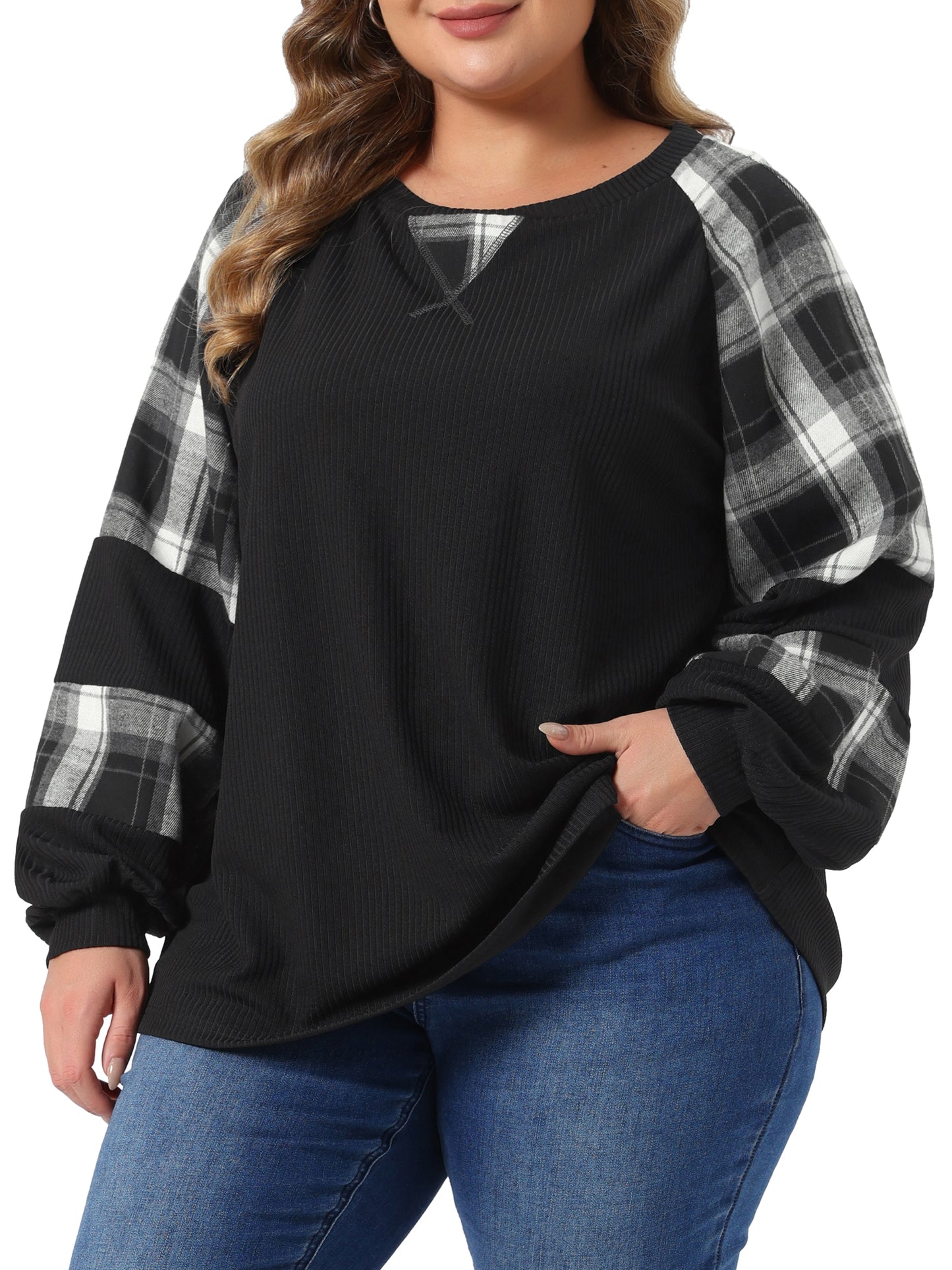 Women Plus Size Crewneck Cable Knit Sweatshirt Tunic Tops