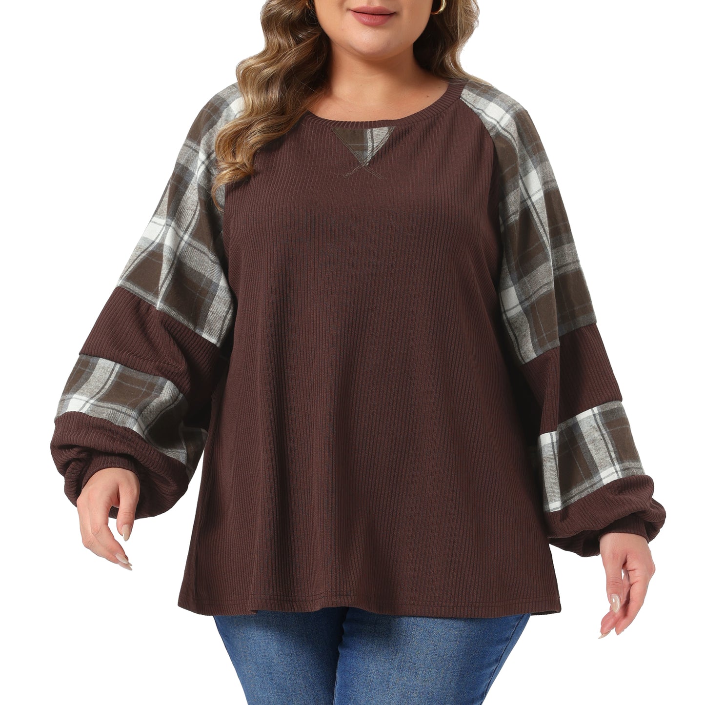 Women Plus Size Crewneck Cable Knit Sweatshirt Tunic Tops