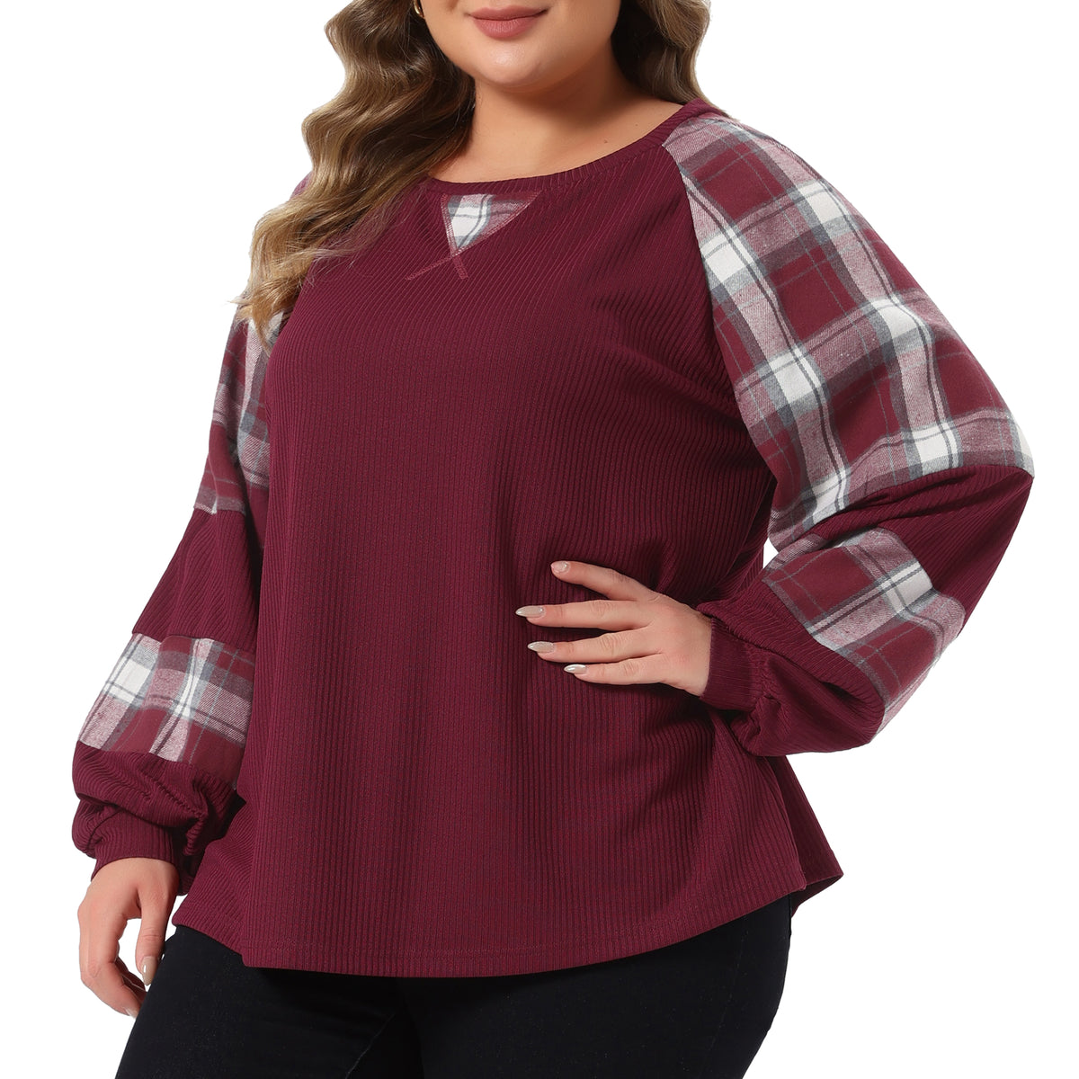 Women Plus Size Crewneck Cable Knit Sweatshirt Tunic Tops