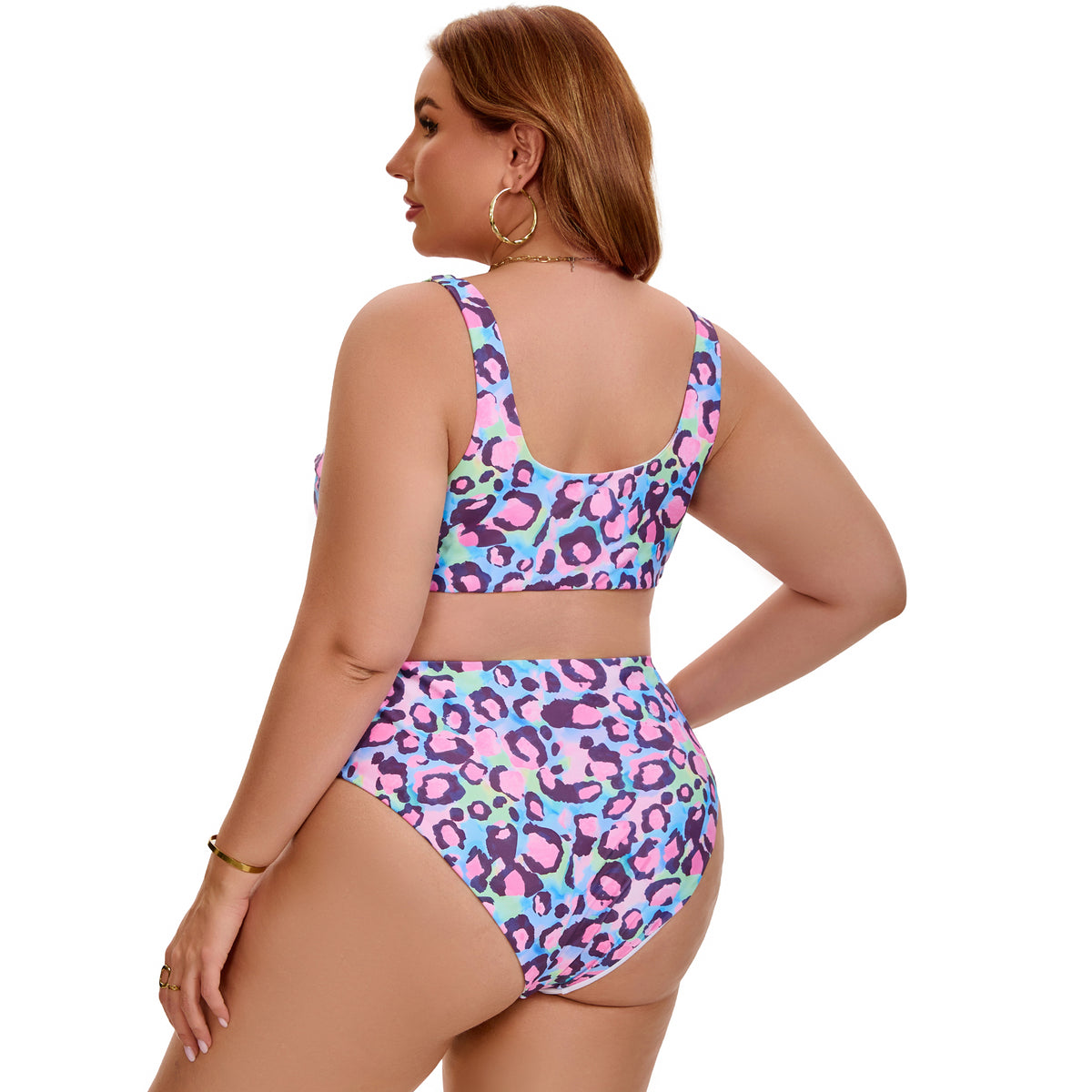 [PACK SALES] Women's Plus Size 2 Sets Bikini Drawstring Twist Front Push Up High Waisted Shirring Vacation Beach Swimsuit Set