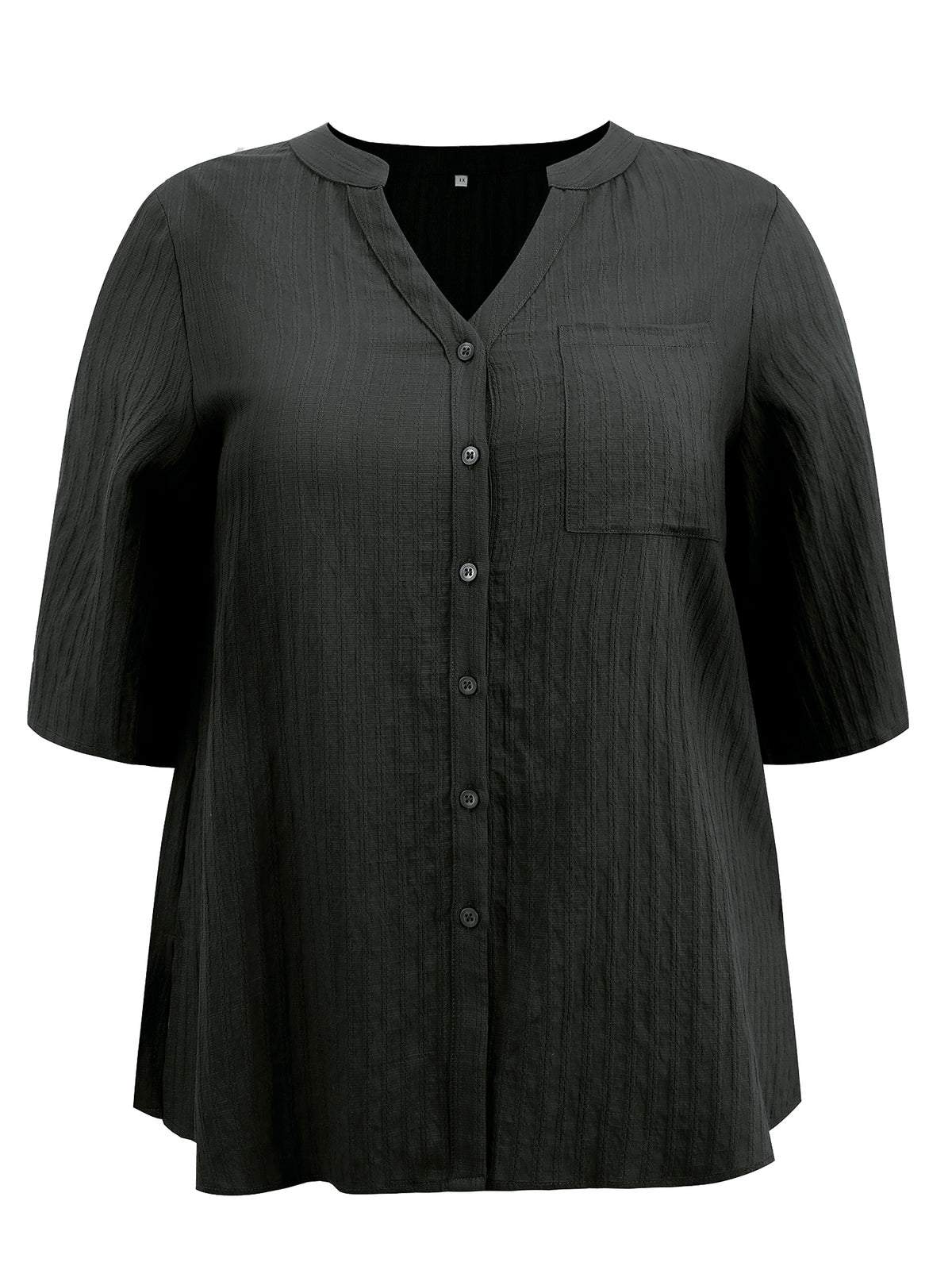 [PACK SALES] Women's Plus Size 2 Pieces Tops Palid Peplum Blouse Mandarin Collar V Neck Short Sleeves Button Blouse with Pocket
