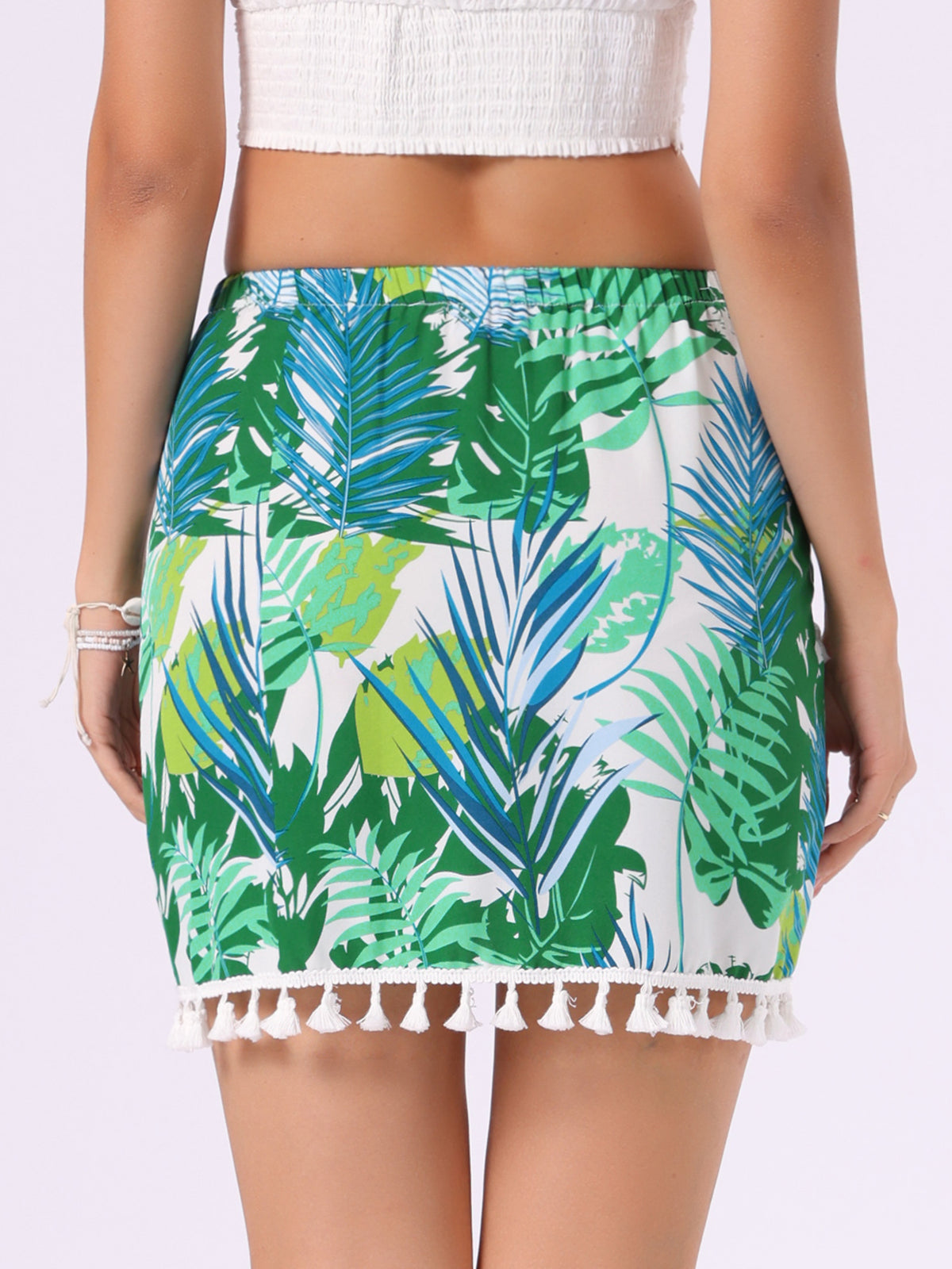 Women's Boho Floral Tie Side Knot Tassel Slit Beach Mini Skirt