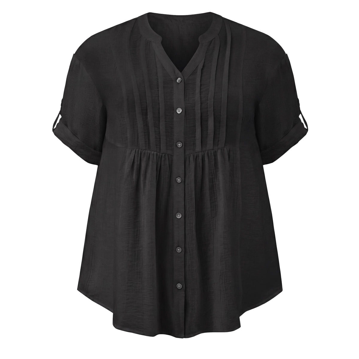 [PACK SALES] Women's Plus Size 2 Pieces Tops 3/4 Sleeves Button Down Textured Pintuck Shirts Notch V Neck Plaid Peplum Blouse