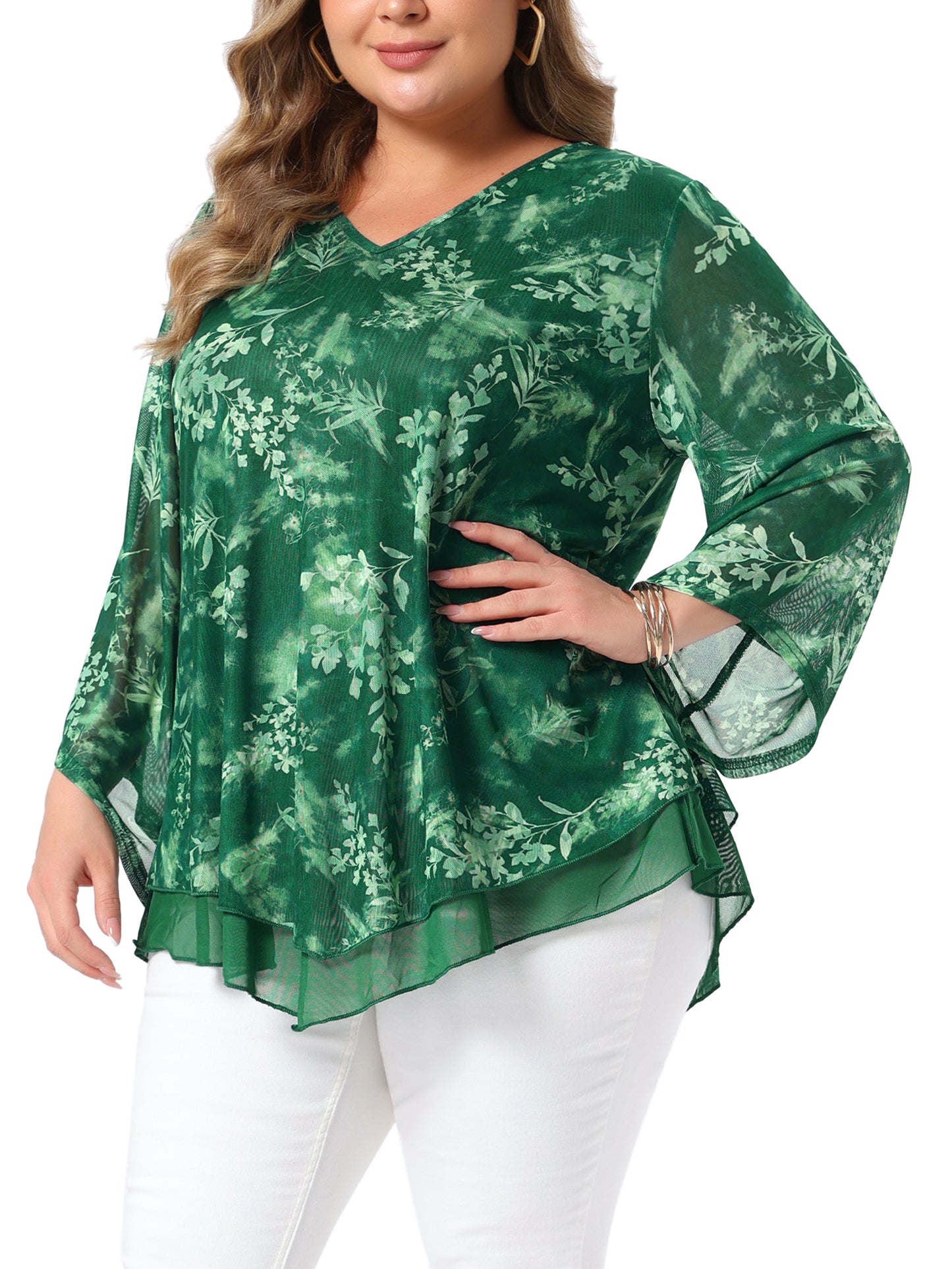 Women Plus Size Dressy Blouse Mesh Casual Flowy Tunic Tops