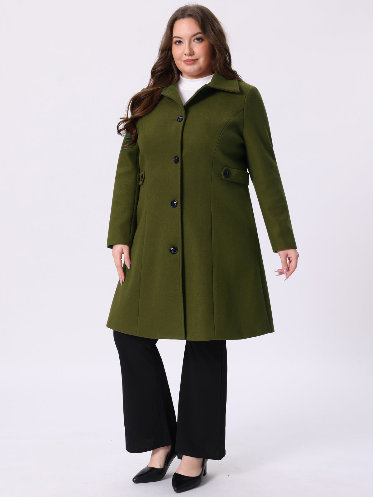 Women's Plus Size Coat Single Breasted Belted Winter Long Coat