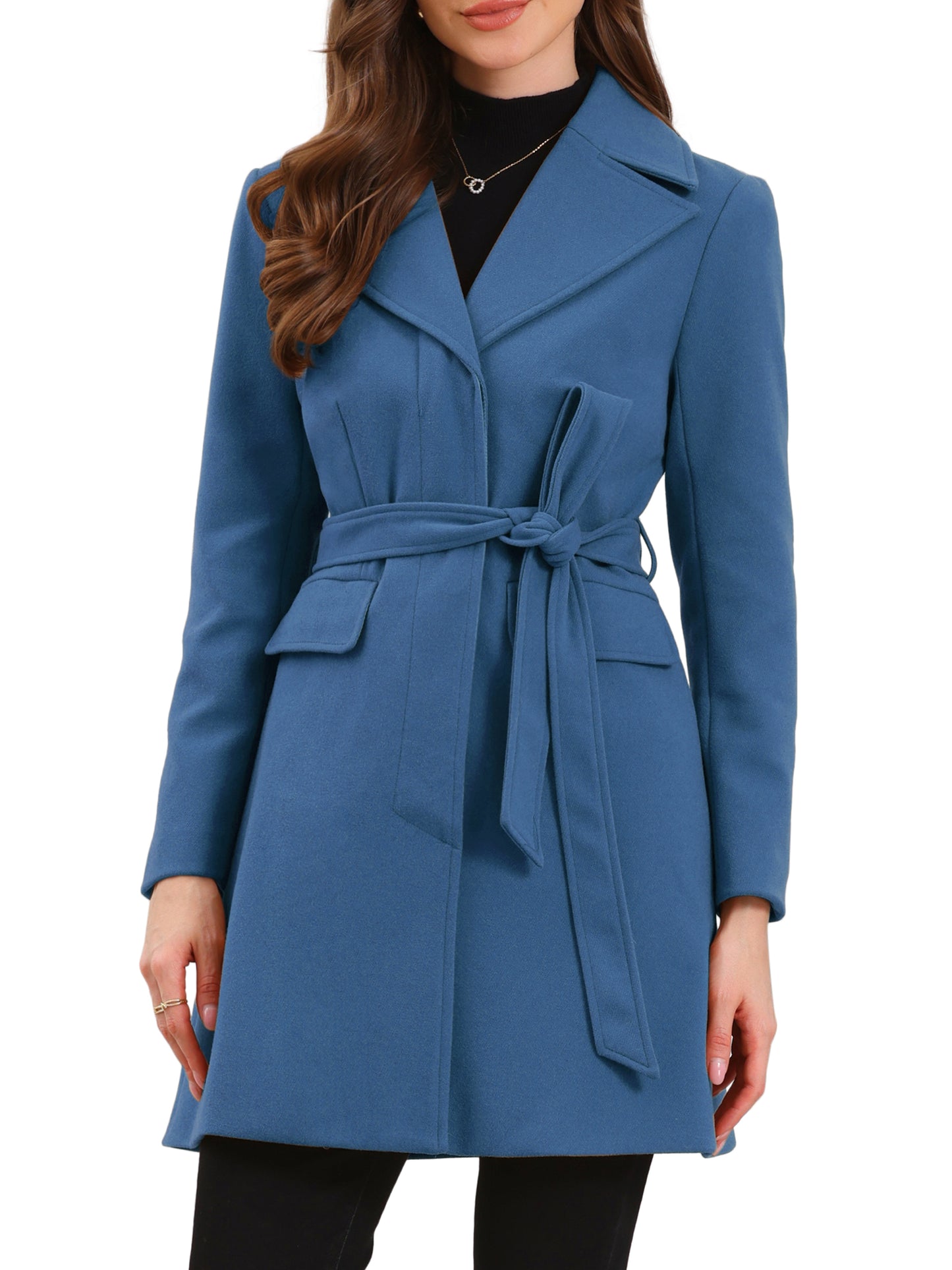 Women's Winter Pea Coats Lapel Collar Trench Overcoat with Belt