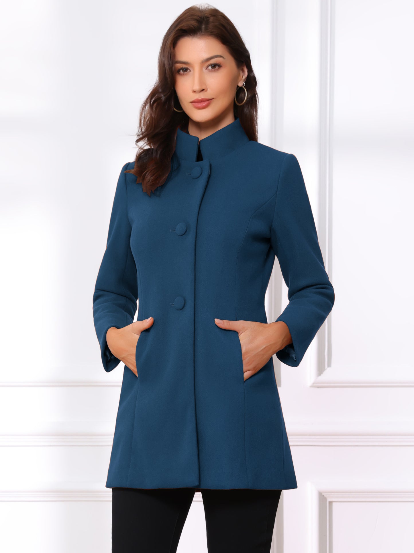 Women's Winter Overcoat Mid-Long Stand Collar Outerwear Single Breasted Coat (Available in Plus Size)