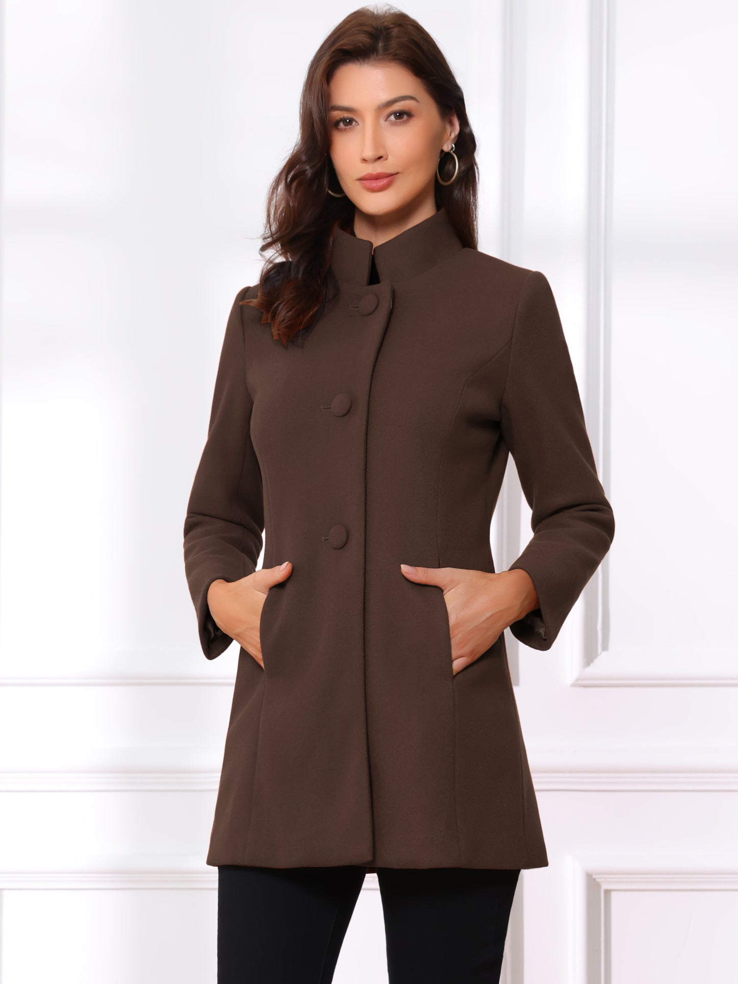 Women's Winter Overcoat Mid-Long Stand Collar Outerwear Single Breasted Coat (Available in Plus Size)