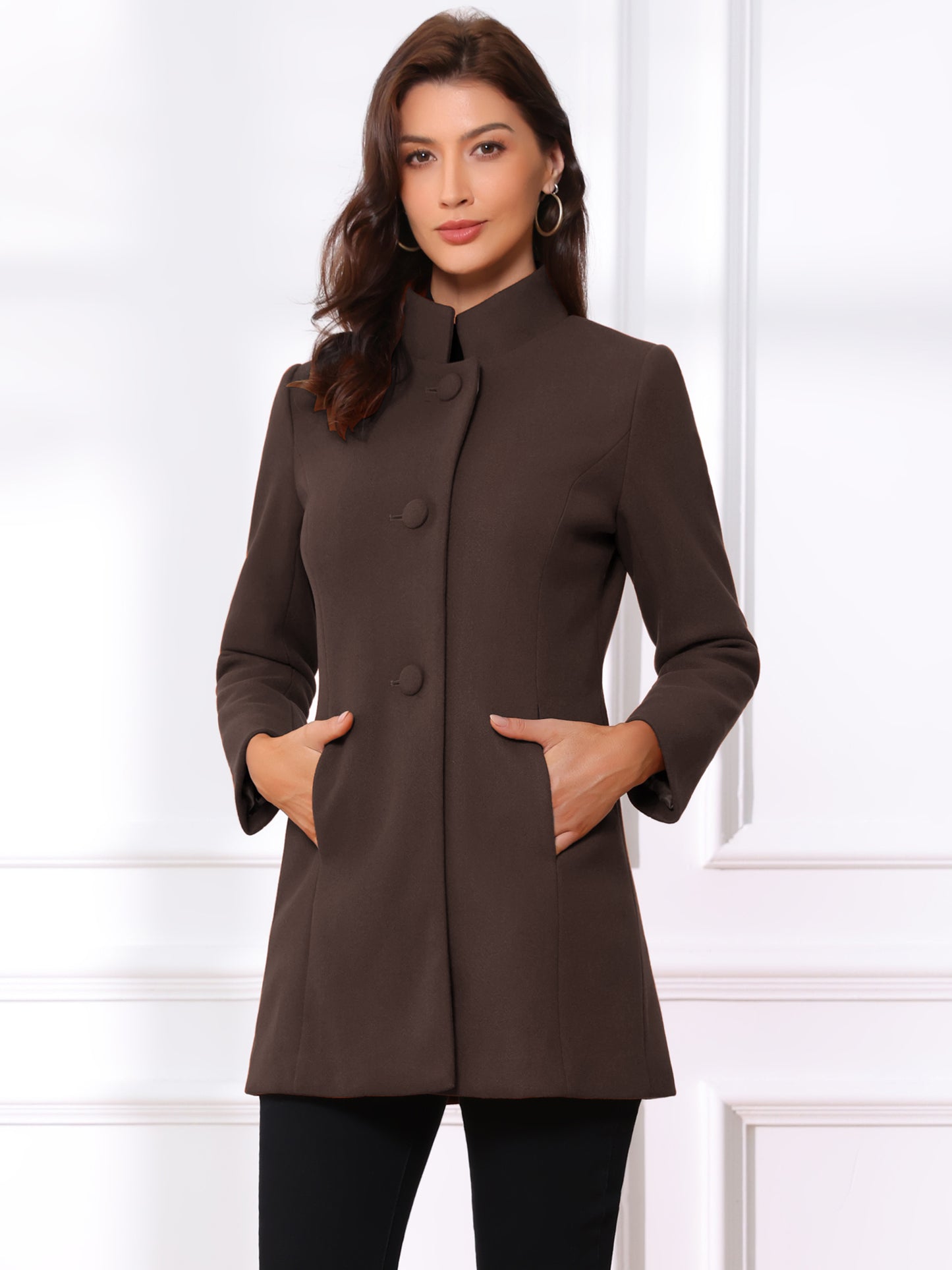 Women's Winter Overcoat Mid-Long Stand Collar Outerwear Single Breasted Coat (Available in Plus Size)