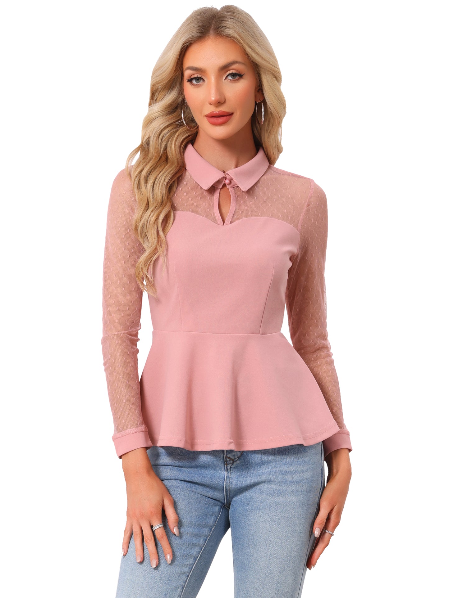 Women's Peplum Top Mesh Sleeve Gothic Blouse