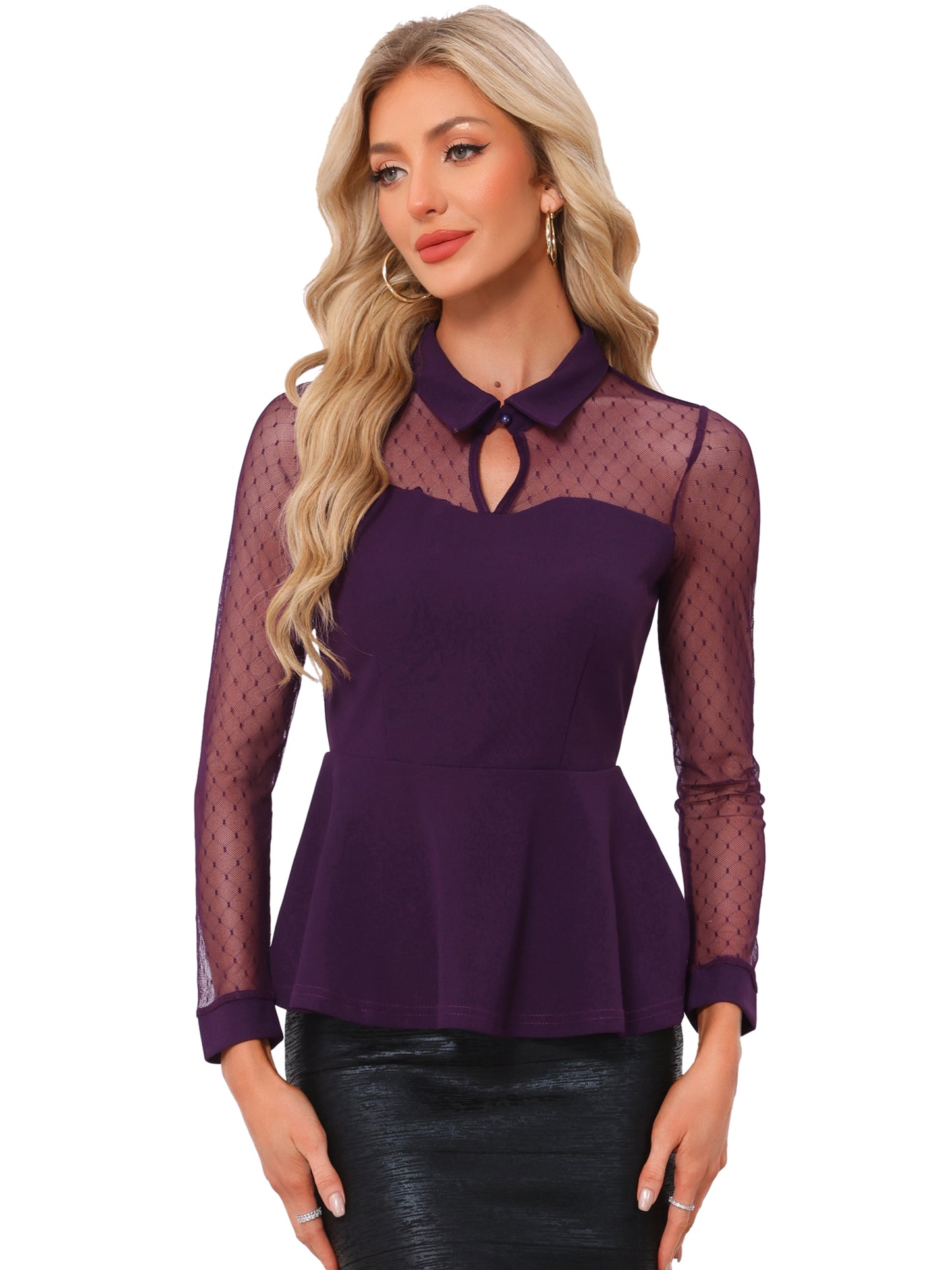Women's Peplum Top Mesh Sleeve Gothic Blouse