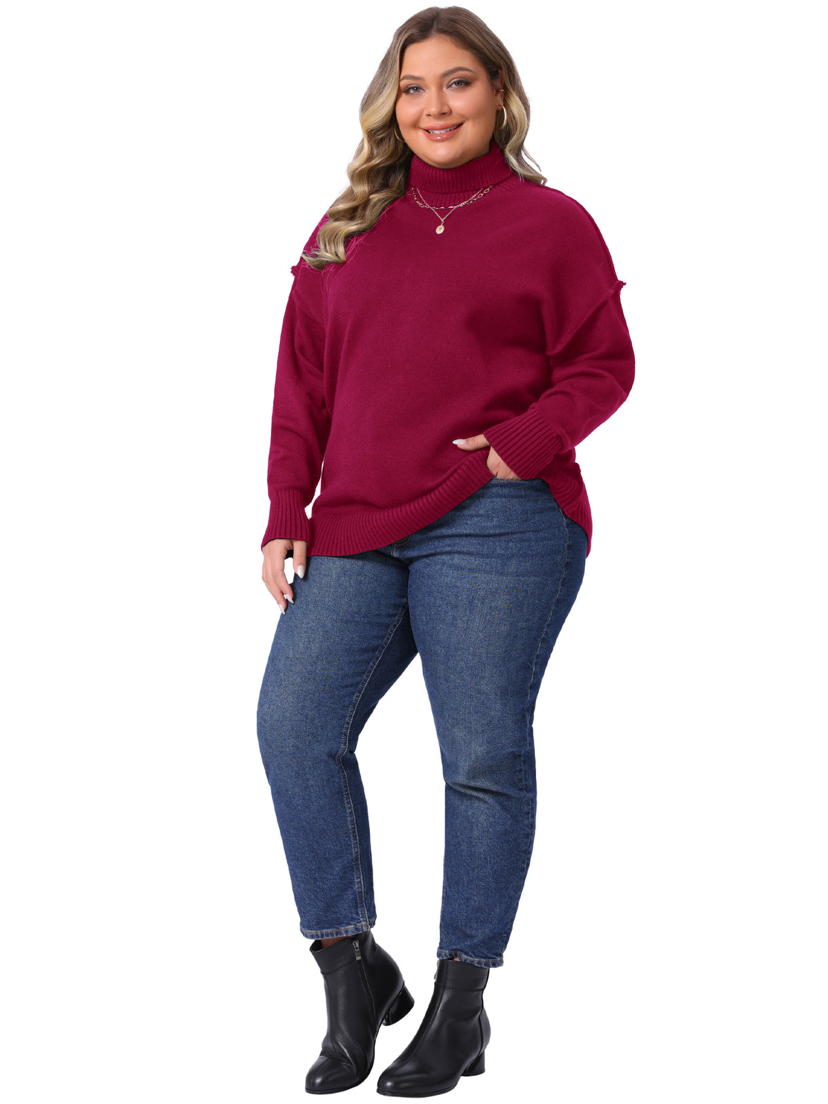 Women Plus Size Sweater Turtleneck Long Sleeve Knit Top Casual Loose Pullover Knitwear