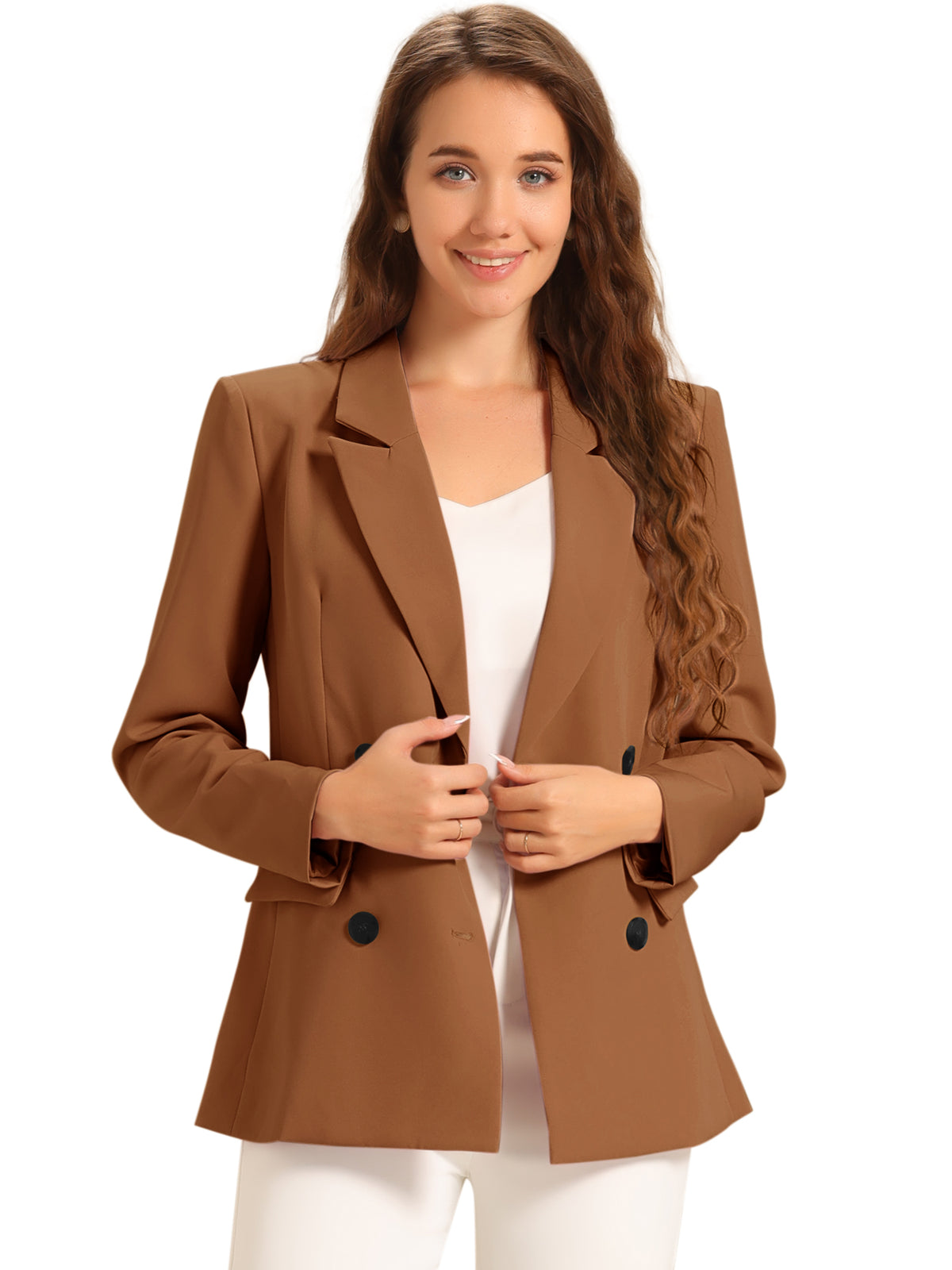 Women's Notched Lapel Double Breasted Blazer Jacket (Available in Plus Size)