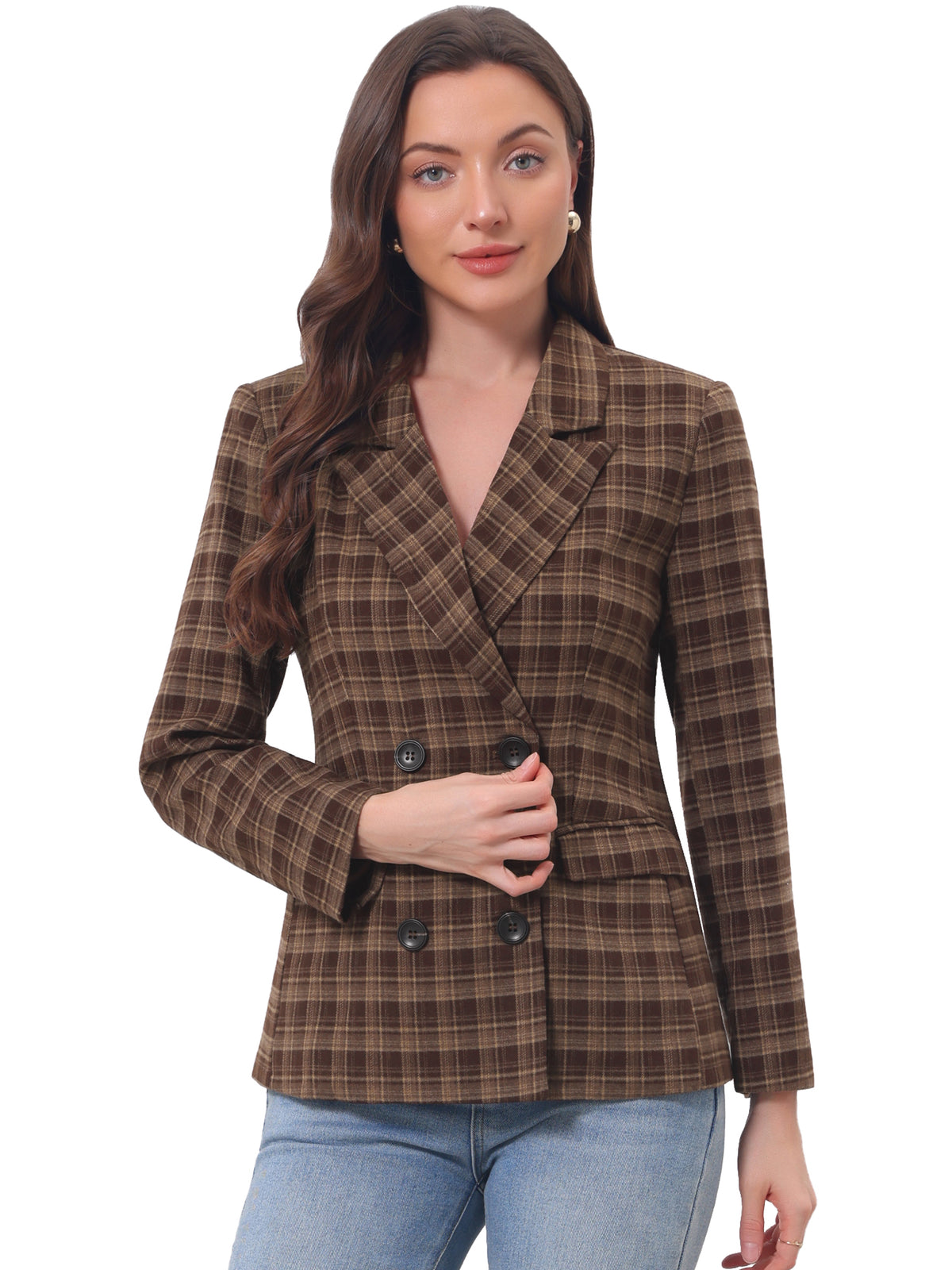 Women's Notched Lapel Double Breasted Blazer Jacket (Available in Plus Size)