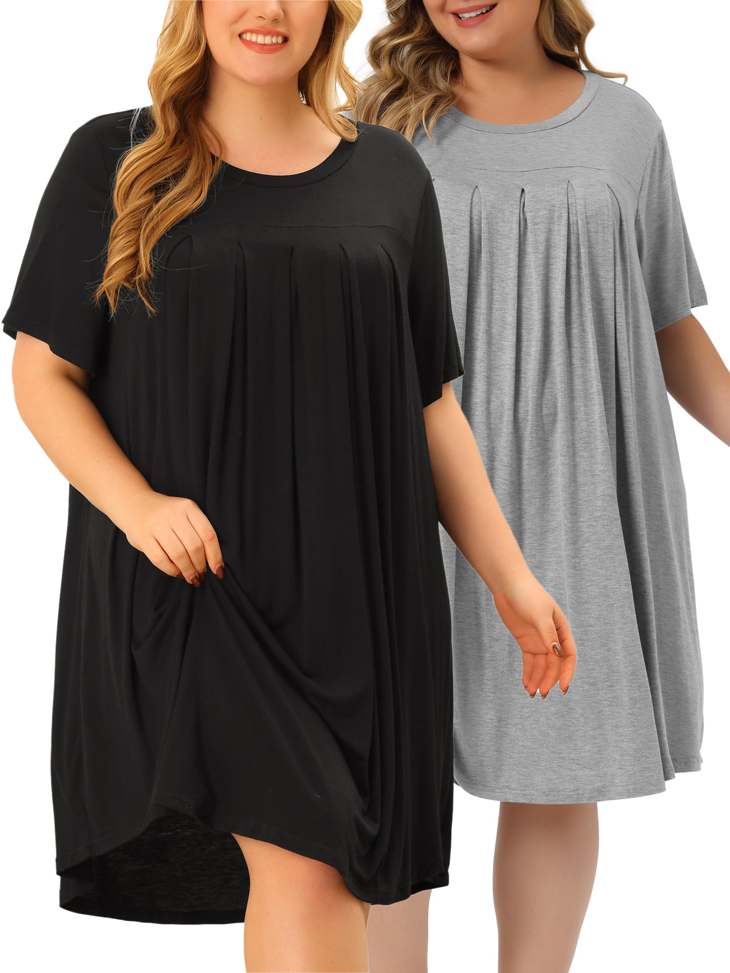 [PACK SALES] Women's Plus Size 2 Pieces Nightgown Short Sleeve Sleepwear Round Neck Nightwear Loungewear
