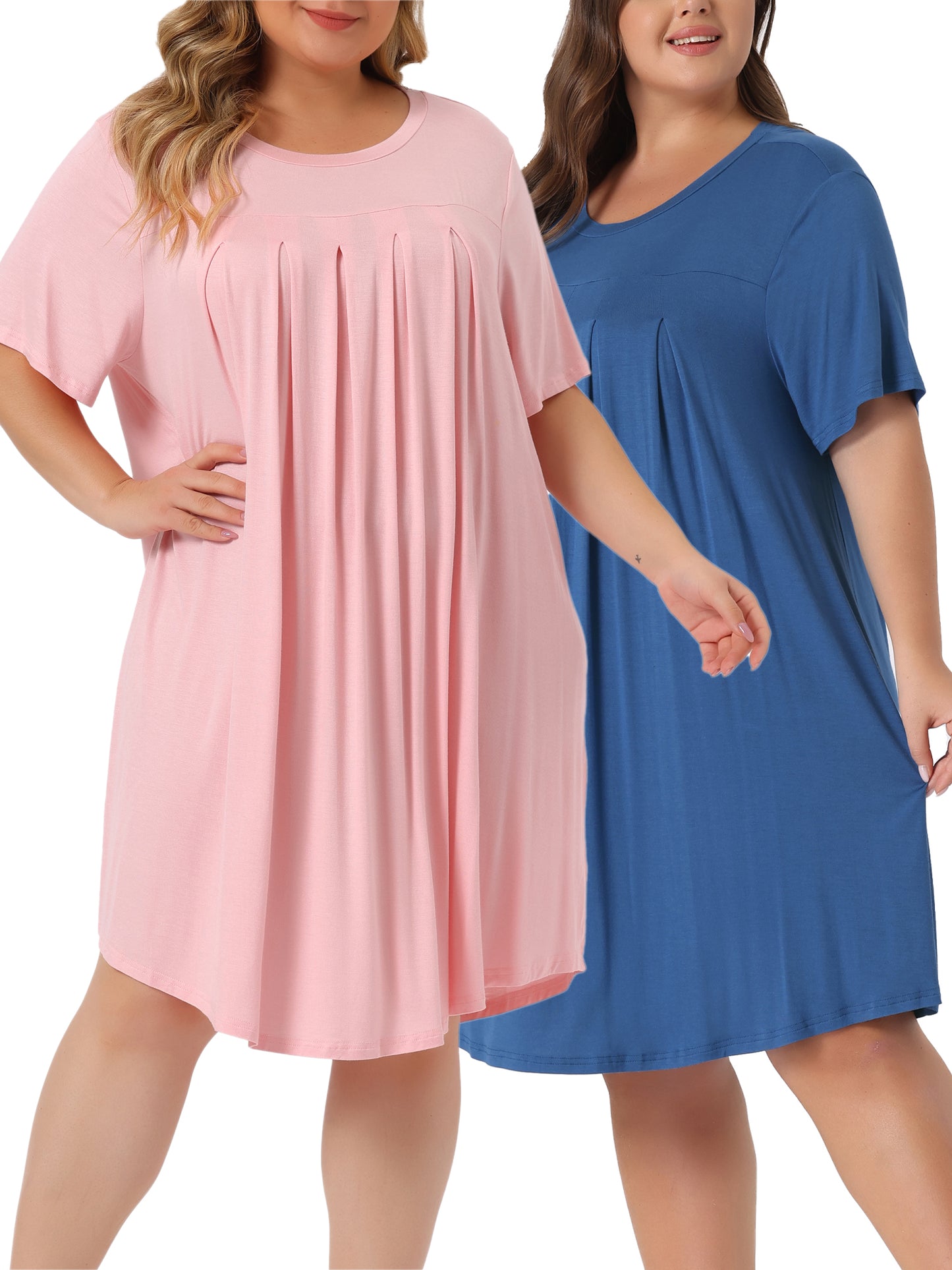 [PACK SALES] Women's Plus Size 2 Pieces Nightgown Short Sleeve Sleepwear Round Neck Nightwear Loungewear