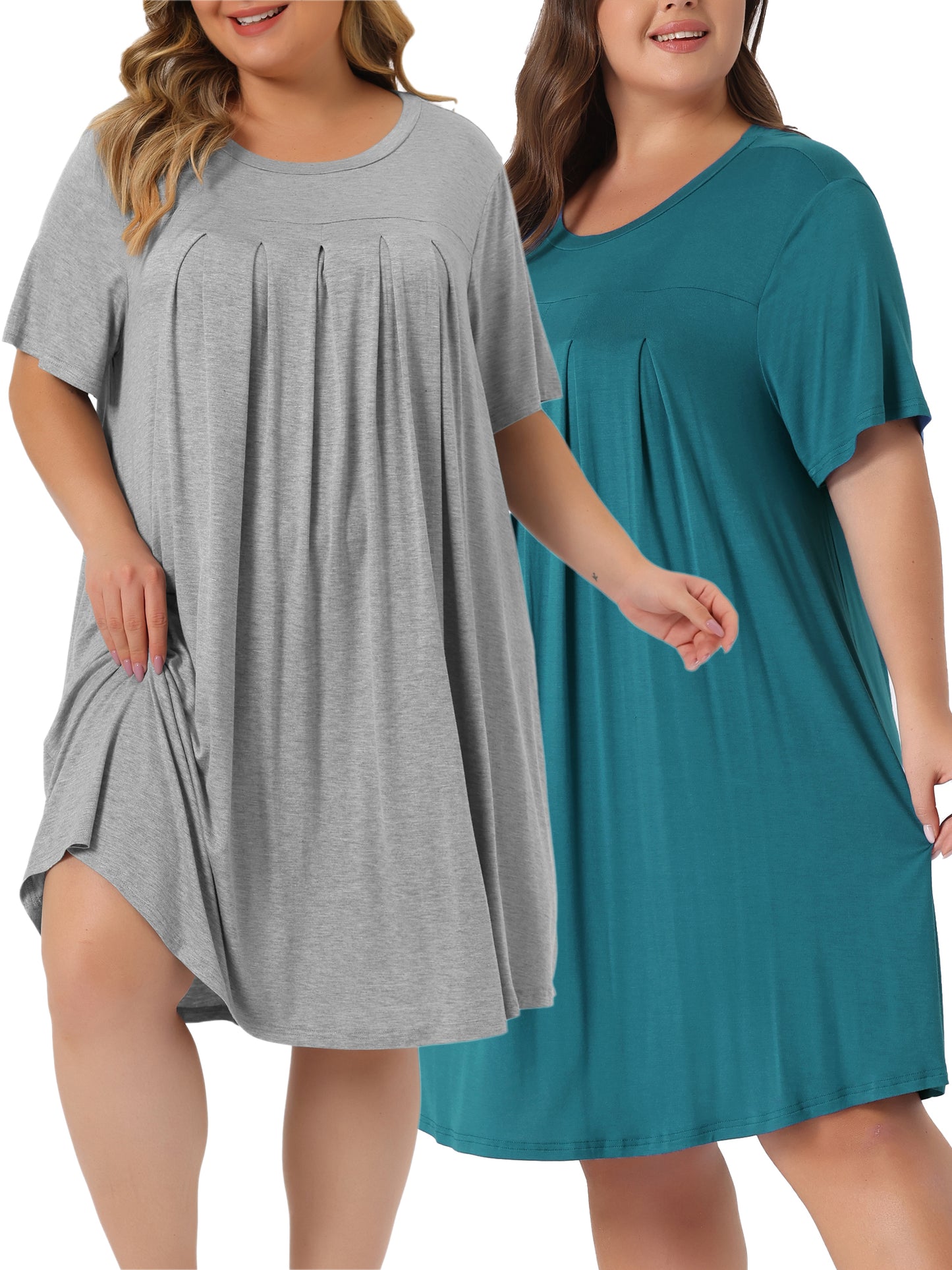 [PACK SALES] Women's Plus Size 2 Pieces Nightgown Short Sleeve Sleepwear Round Neck Nightwear Loungewear