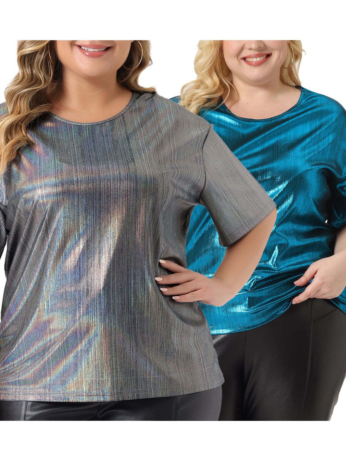 [PACK SALES] Women's Plus Size 2 Pieces Metallic Holographic Concert Carnival Party Pullover Tops