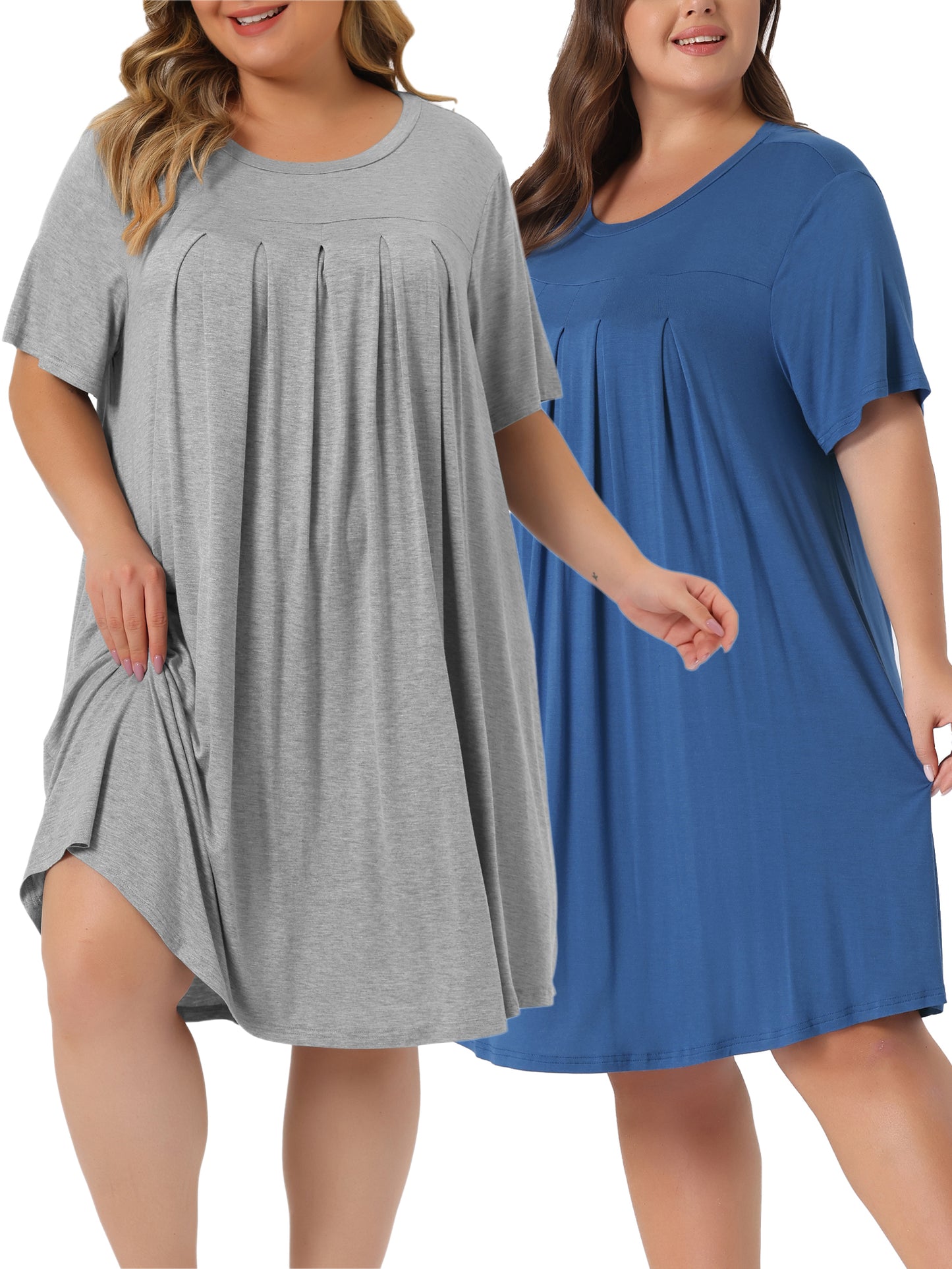 [PACK SALES] Women's Plus Size 2 Pieces Nightgown Short Sleeve Sleepwear Round Neck Nightwear Loungewear
