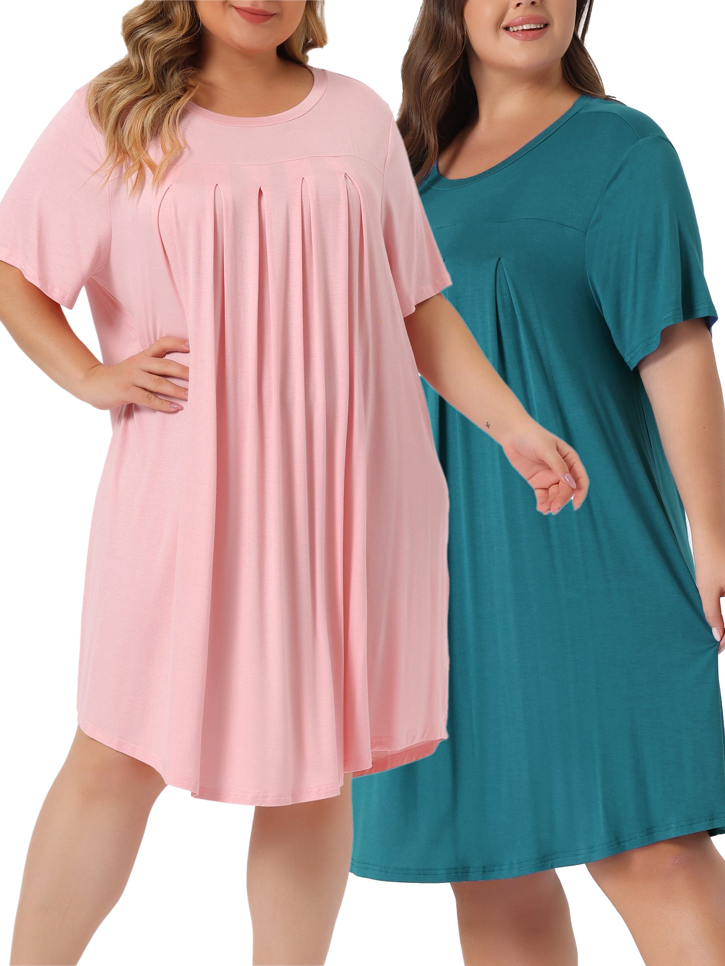 [PACK SALES] Women's Plus Size 2 Pieces Nightgown Short Sleeve Sleepwear Round Neck Nightwear Loungewear