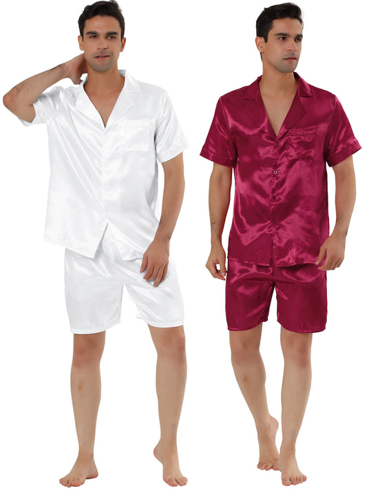 [PACK SALES] Men's 2 Sets Pajama Sets Short Sleeve Nightwear Top and Pants Loungewear