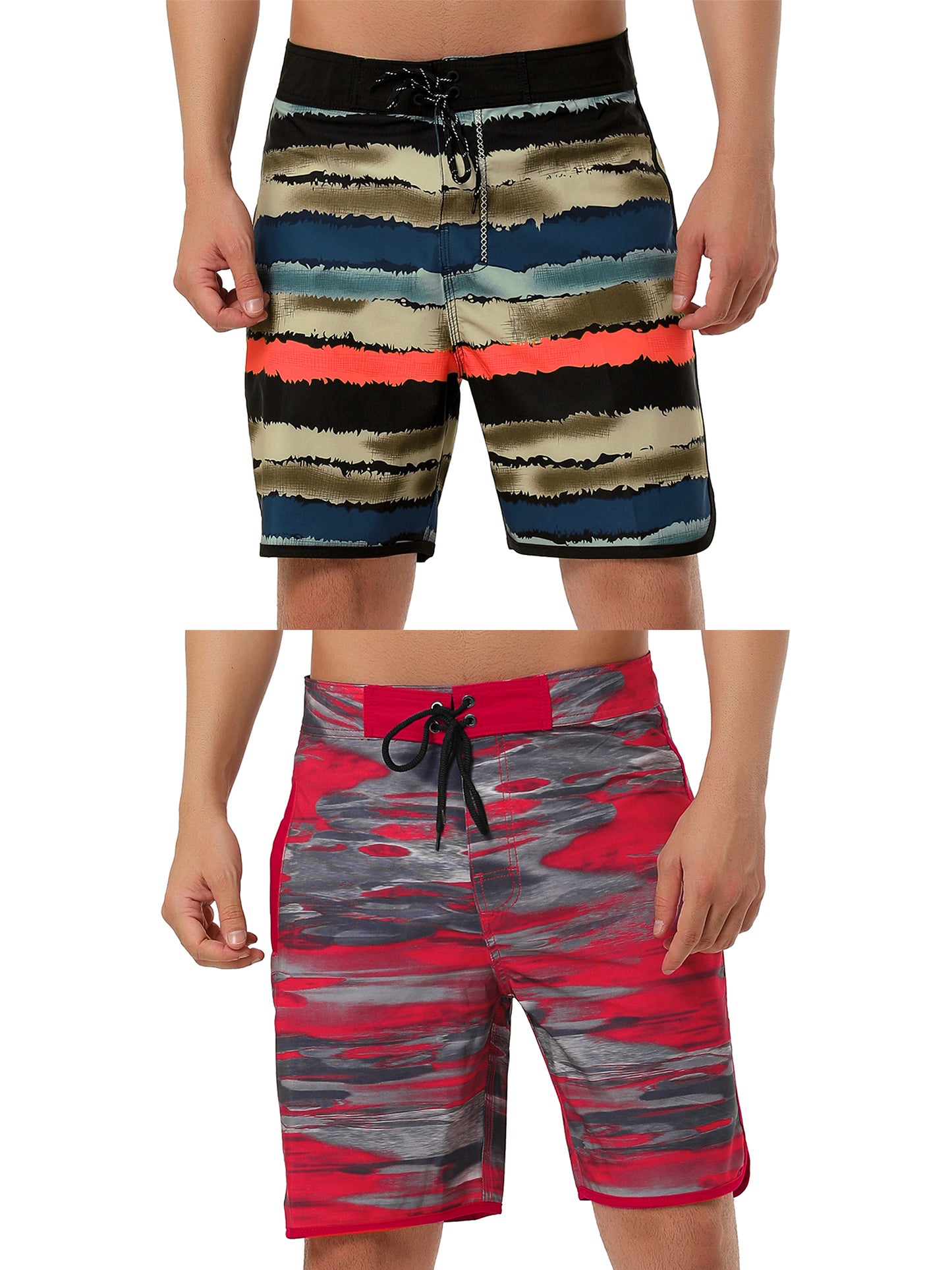 [PACK SALES] Men's 2 Pieces Drawstring Waist Swim Shorts Printed Summer Shorts