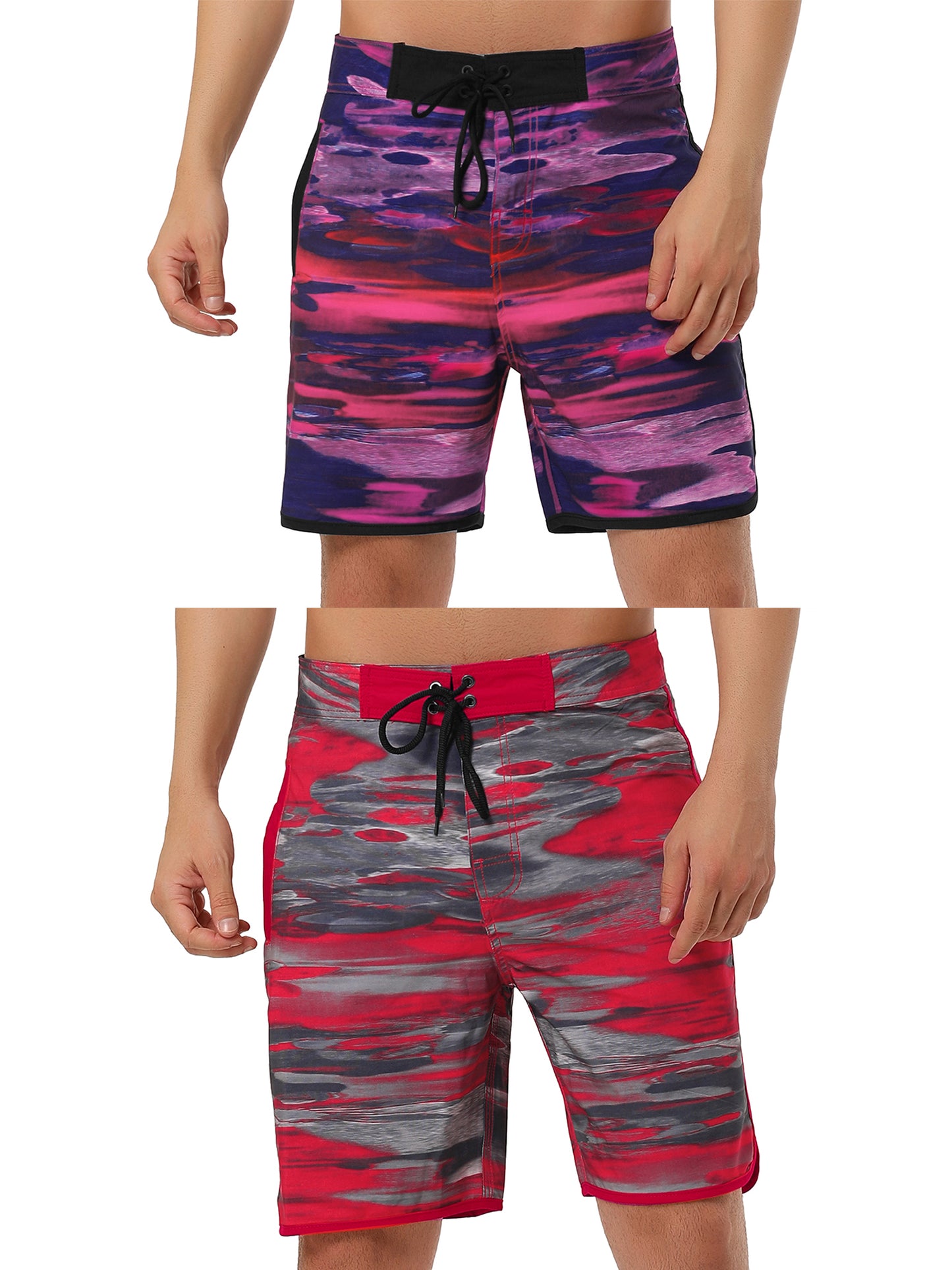 [PACK SALES] Men's 2 Pieces Drawstring Waist Swim Shorts Printed Summer Shorts