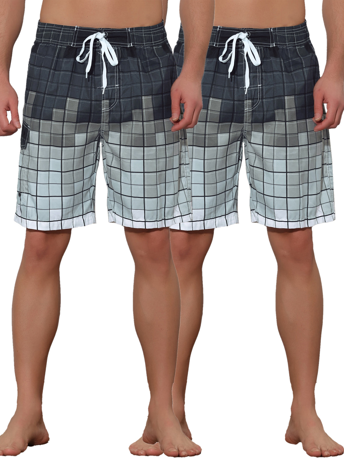 [PACK SALES] Men's 2 Pieces Hawaiian Drawstring Waist Color Block Plaid Board Shorts