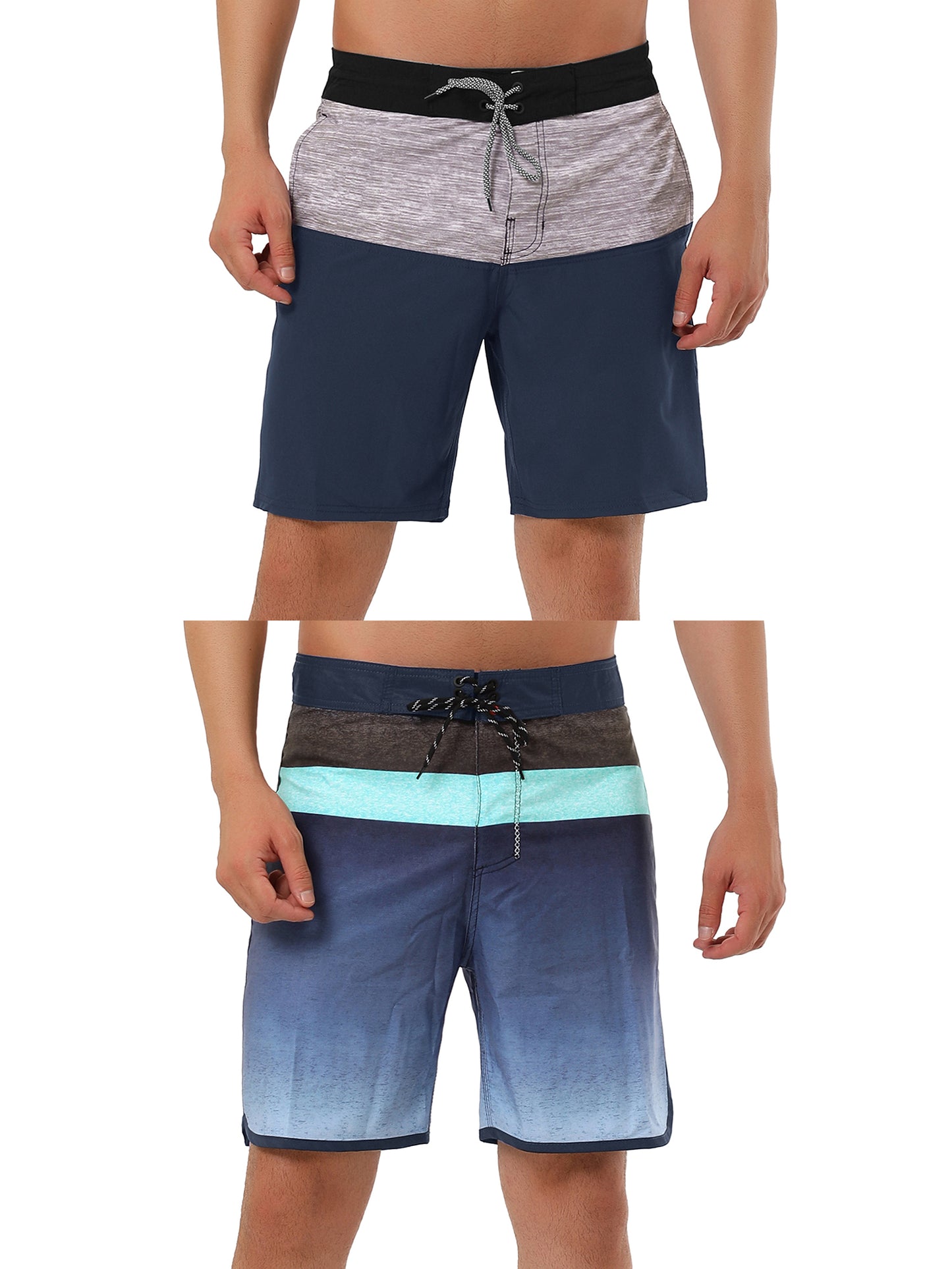 [PACK SALES] Men's 2 Pieces Summer Color Block Lightweight Swimming Beach Board Shorts