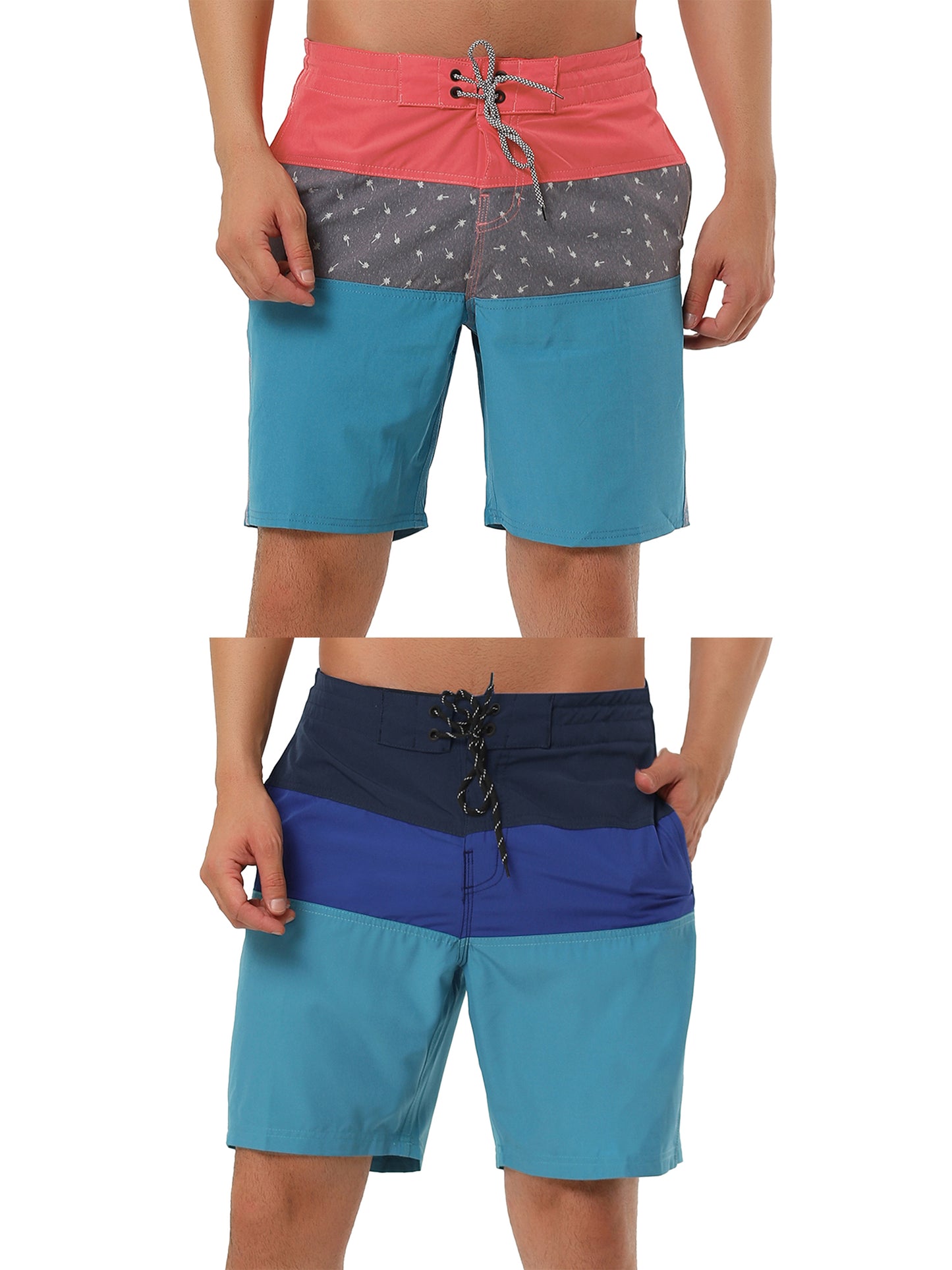 [PACK SALES] Men's 2 Pieces Summer Color Block Lightweight Swimming Beach Board Shorts